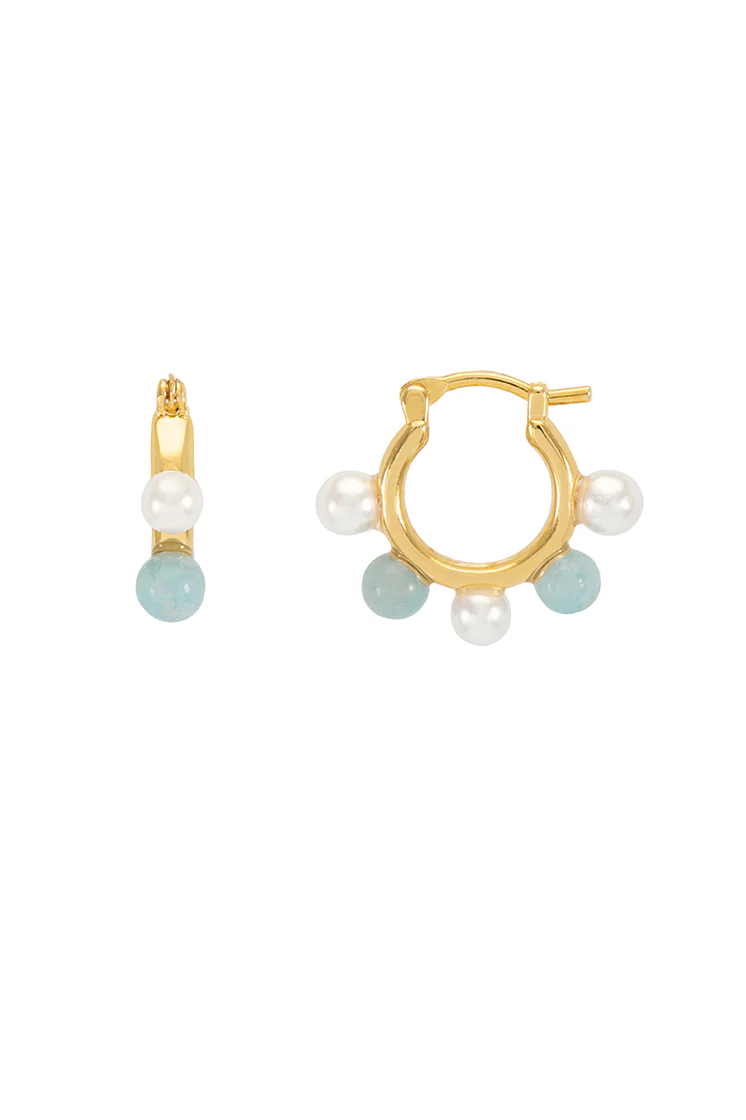 Blue Gemstone And Pearl Bead Hoops - Image 3