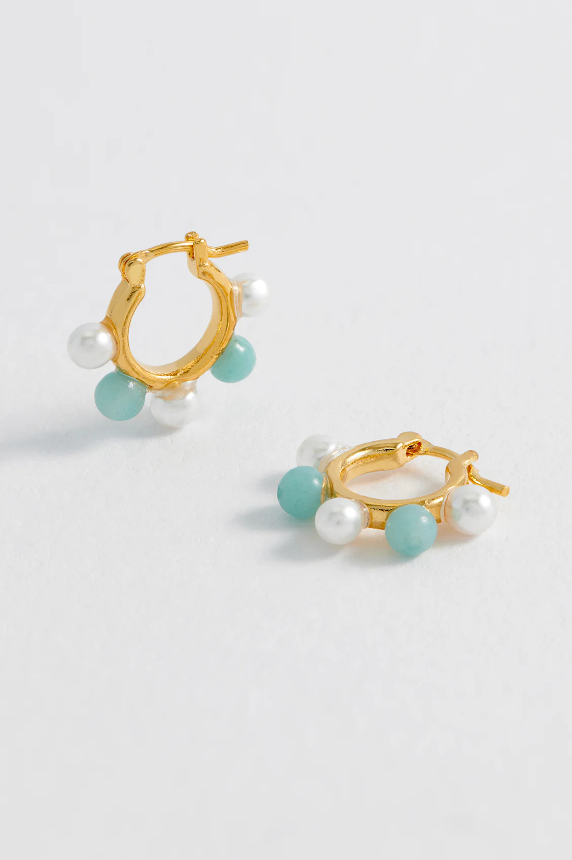 Blue Gemstone And Pearl Bead Hoops - Image 4