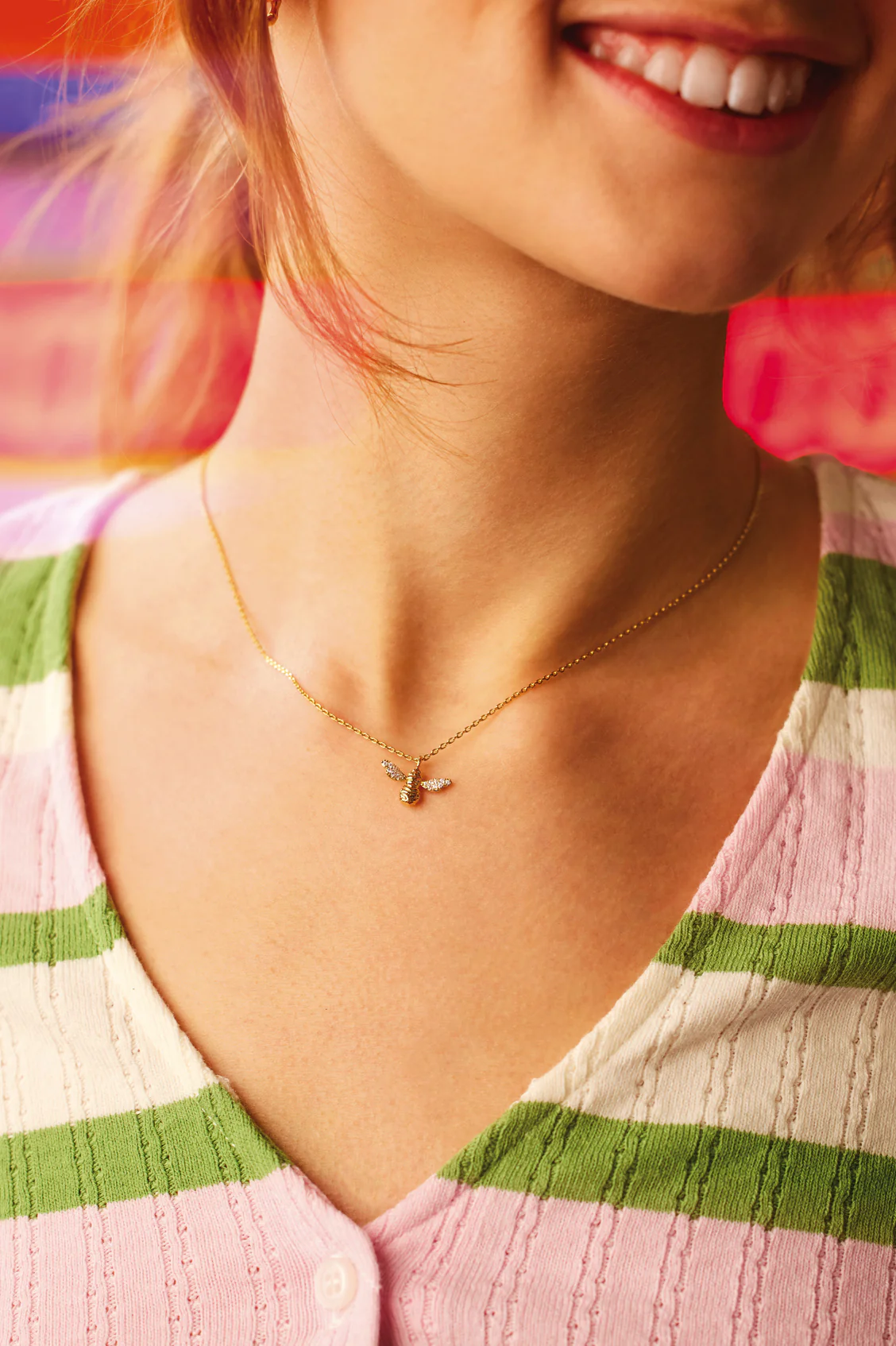 CZ Bee Charm Pendant Necklace - Image 4