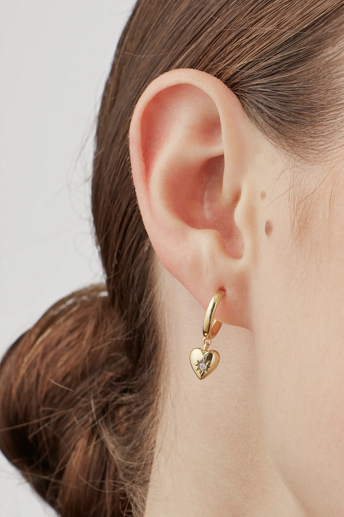 CZ Star Puffy Heart Hoop Earrings - Image 2