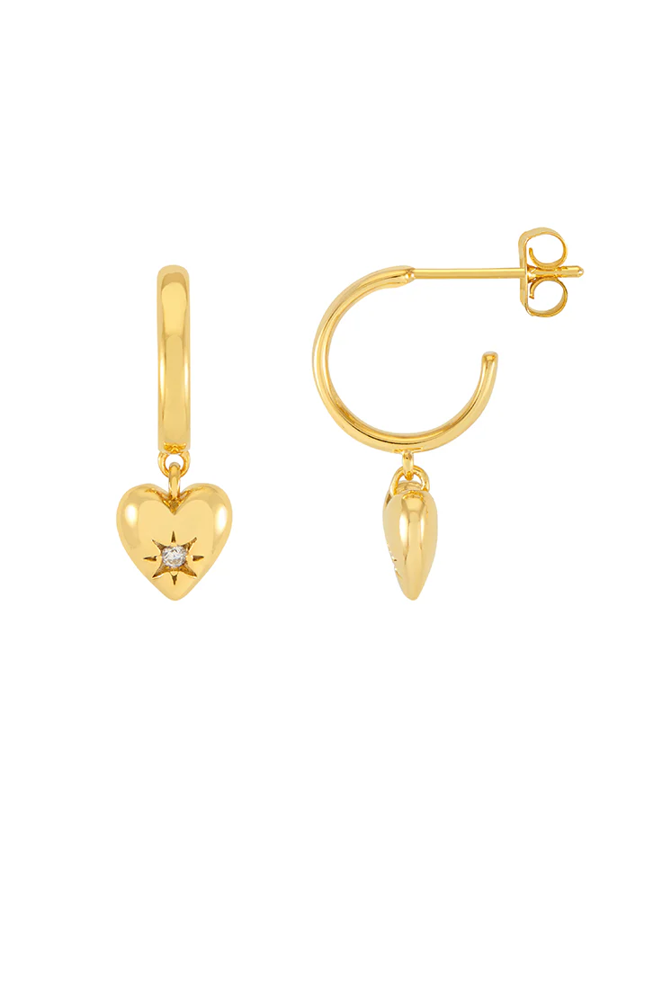 CZ Star Puffy Heart Hoop Earrings - Image 3