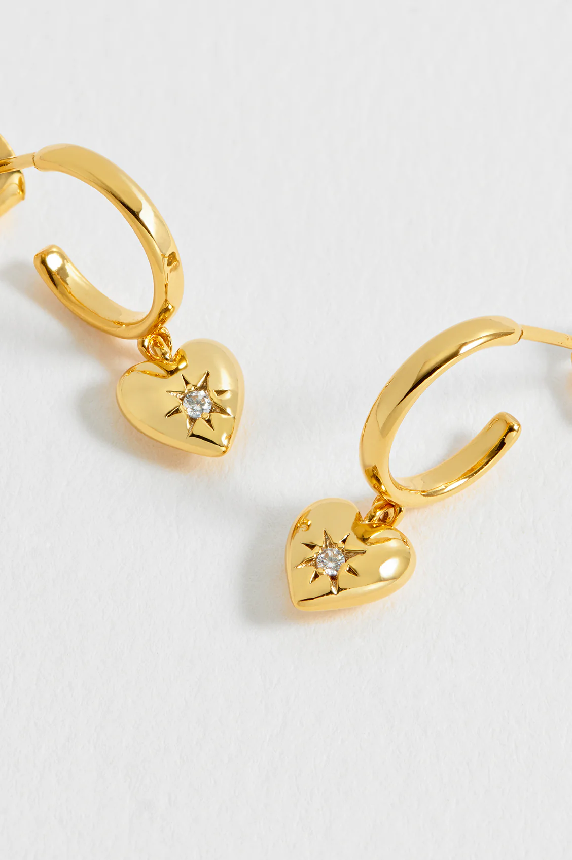 CZ Star Puffy Heart Hoop Earrings - Image 4