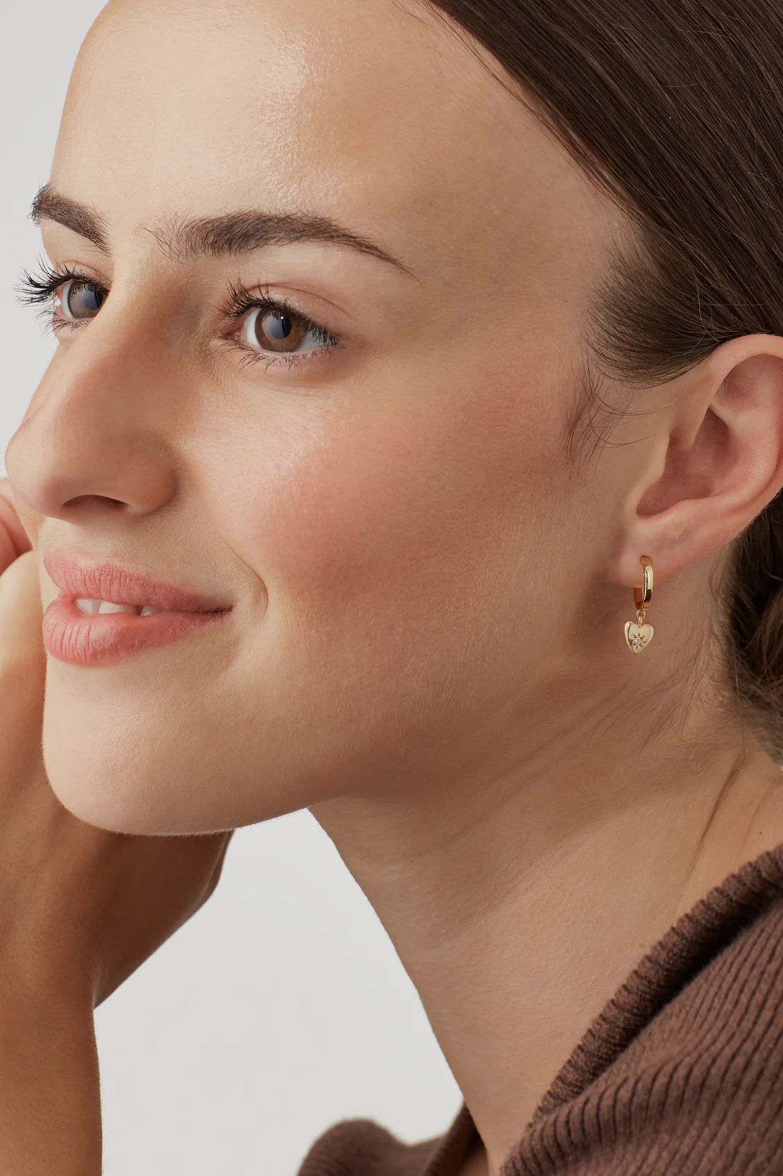 CZ Star Puffy Heart Hoop Earrings - Image 5