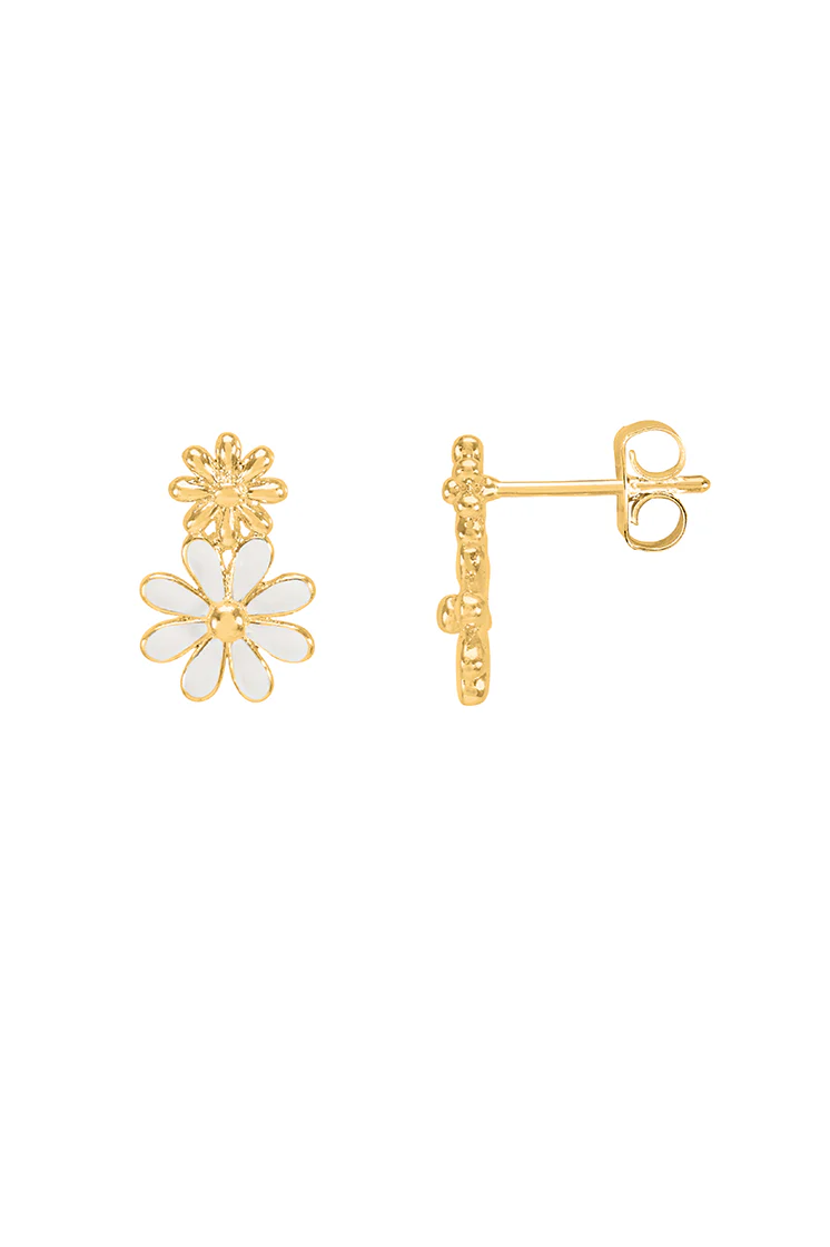 White Enamel Double Flower Studs - Image 3