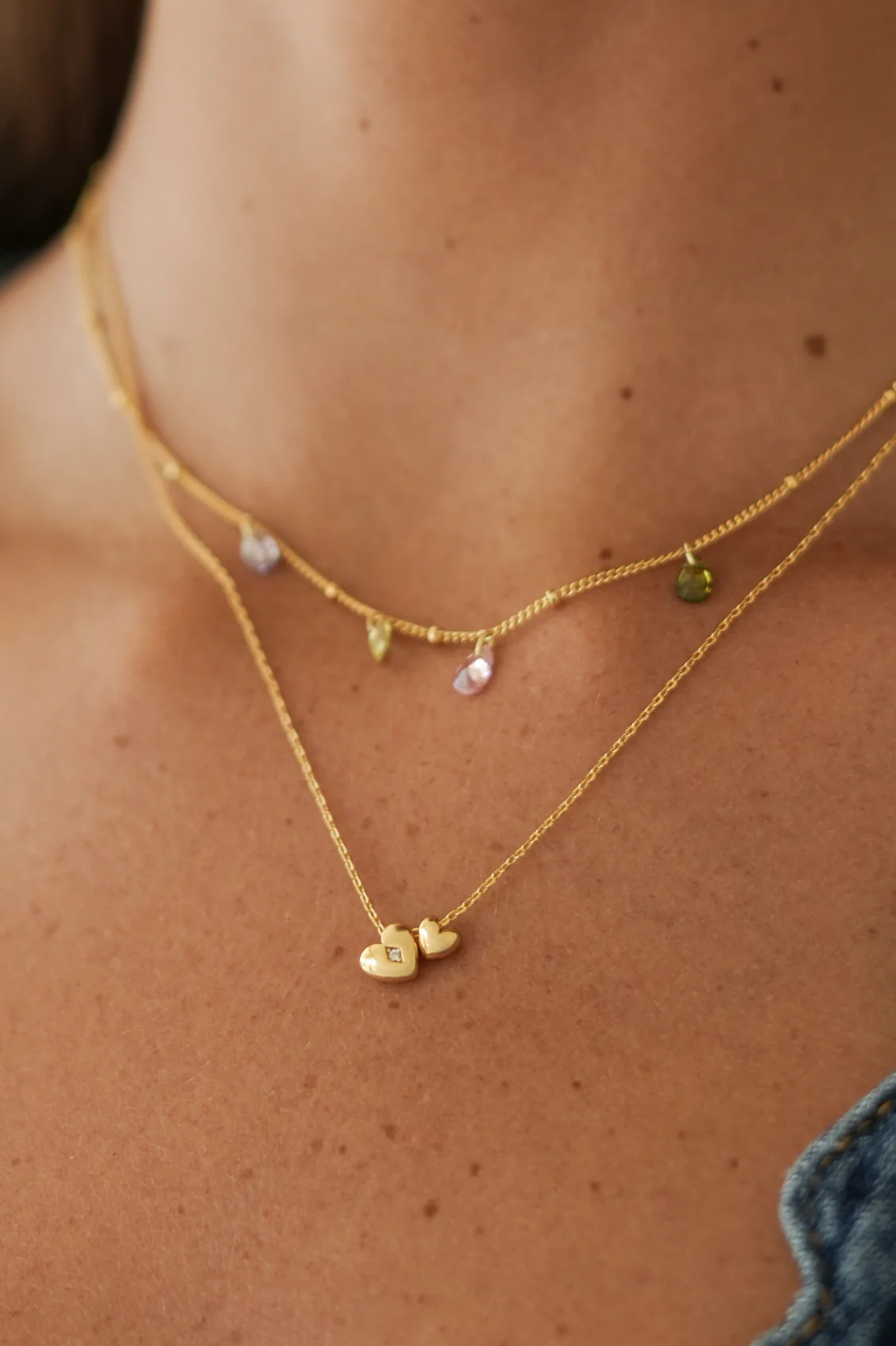 Double Heart and CZ Necklace - Image 2