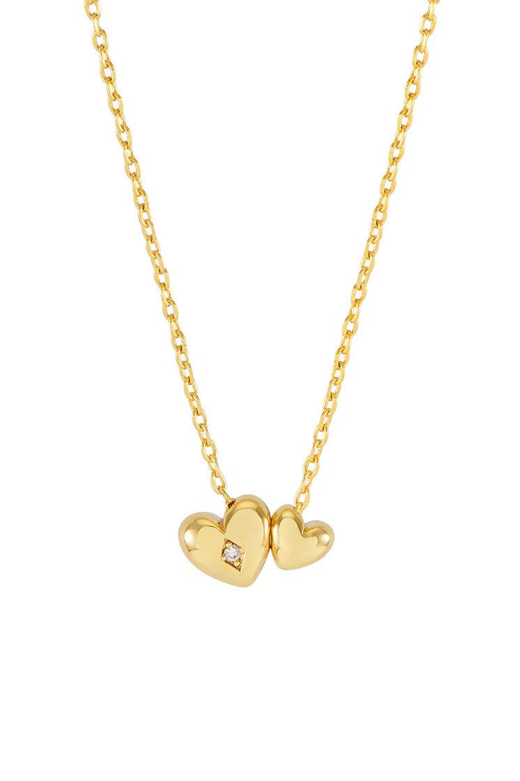 Double Heart and CZ Necklace - Image 3