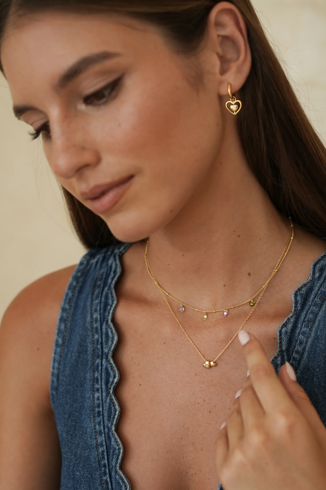 Double Heart and CZ Necklace - Image 5