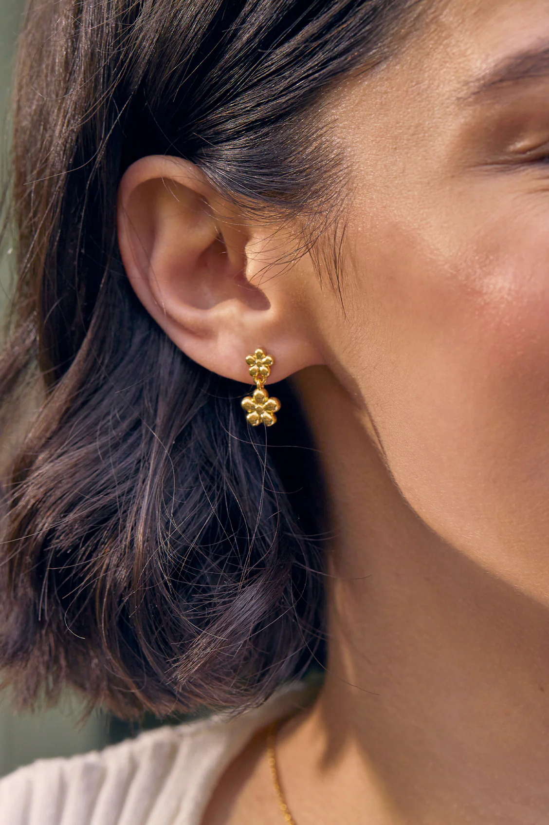 Duo Flower Drop Earrings - Image 2