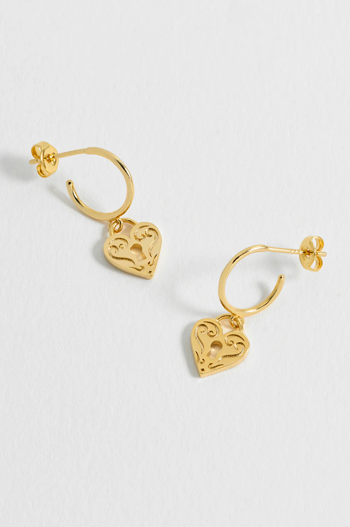 Engraved Heart Padlock Hoop Earrings