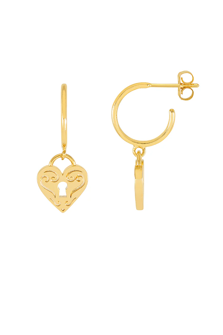 Engraved Heart Padlock Hoop Earrings - Image 3