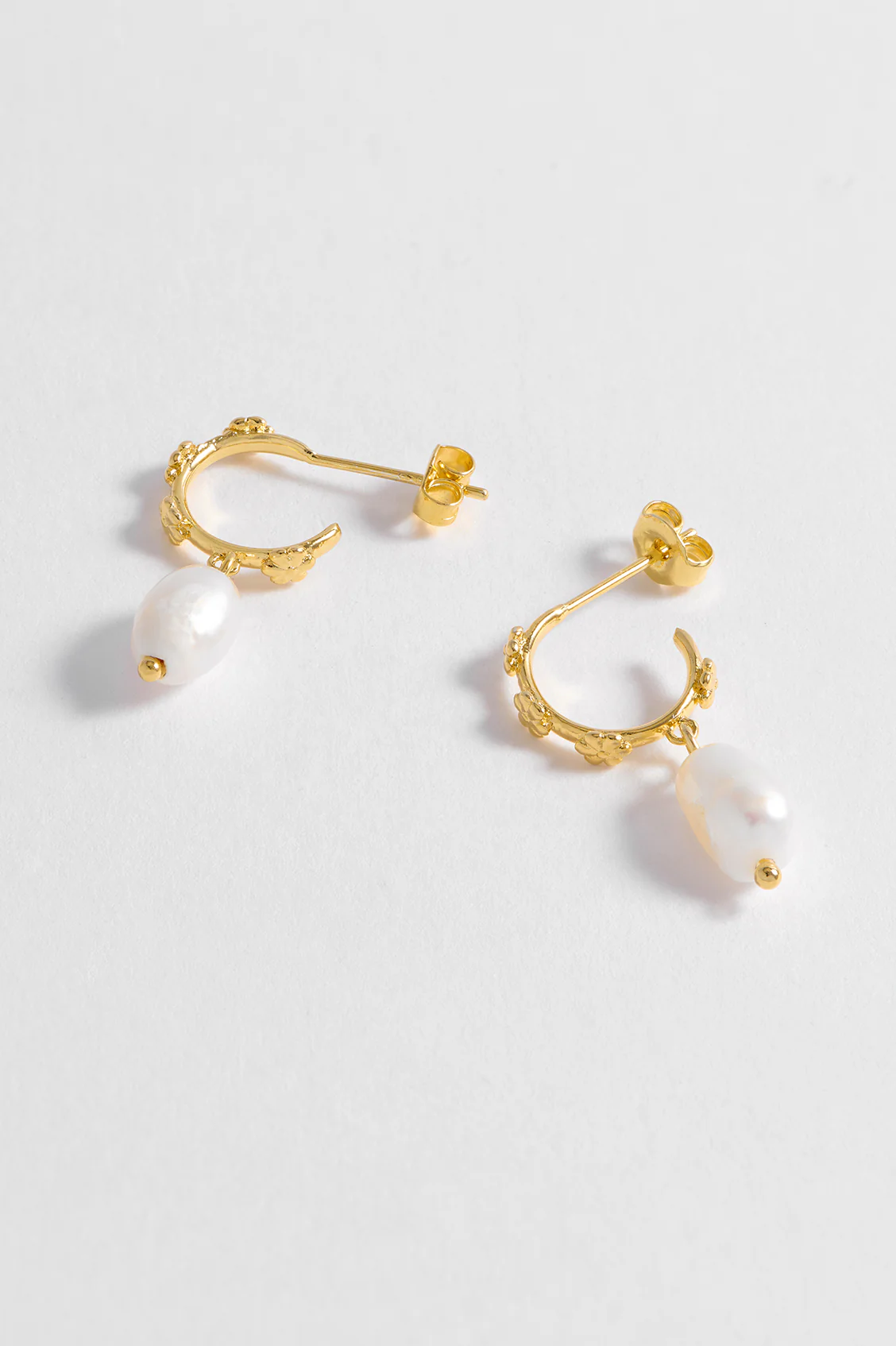 Flower Pearl Drop Hoops - Image 4