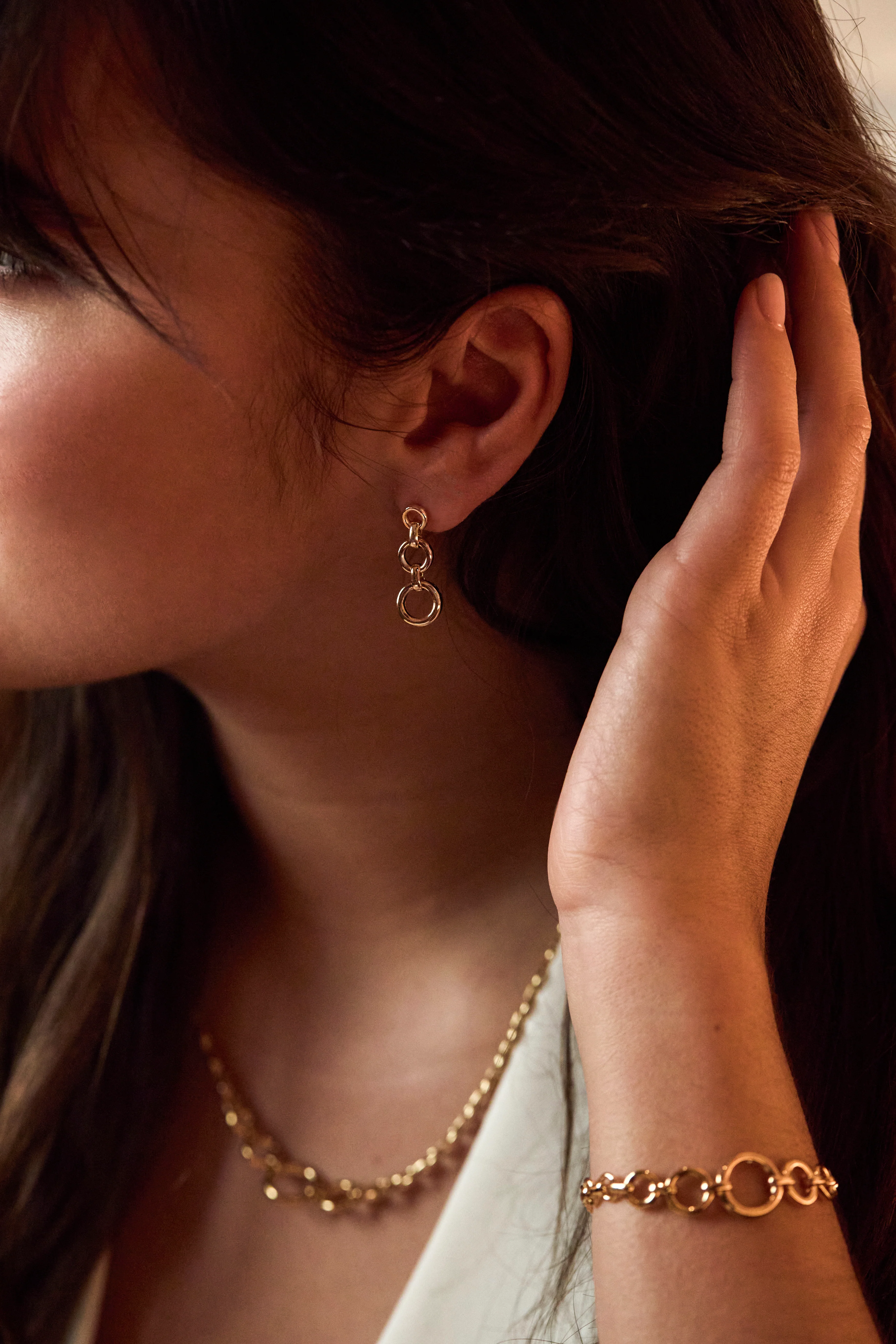 Graduated Round Link Drop Earrings - Image 6