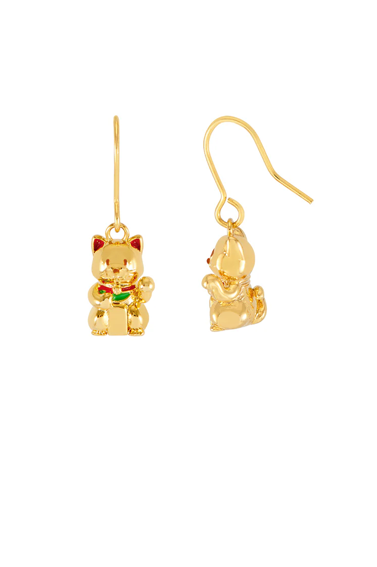 Lucky Cat Hook Earrings - Image 3