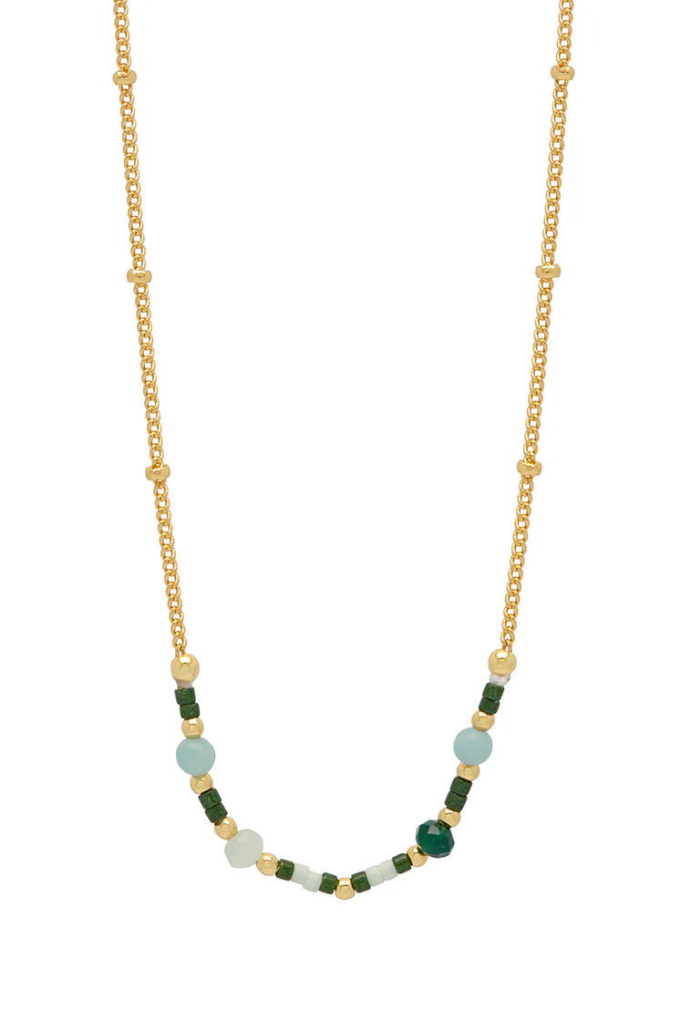Mini Green Beaded Chain Necklace - Image 3