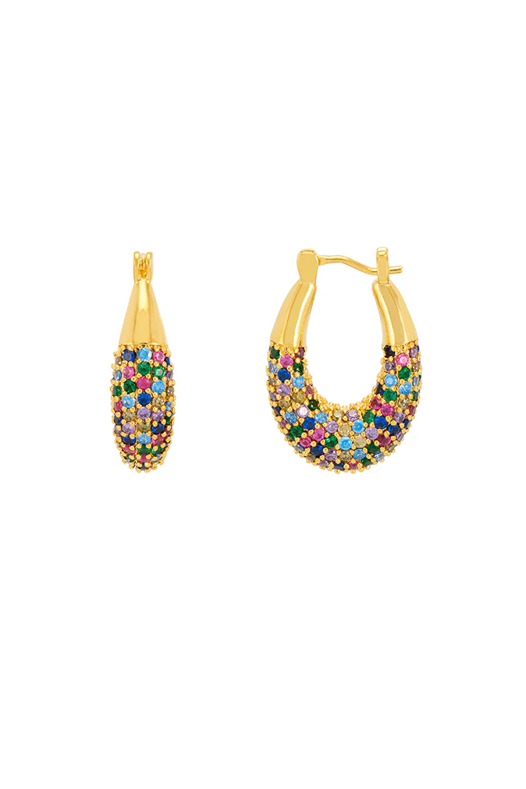 Rainbow CZ Chubby Oval Hoops - Image 3