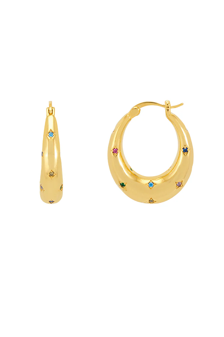 Rainbow CZ Star Chubby Hoop Earrings - Image 3