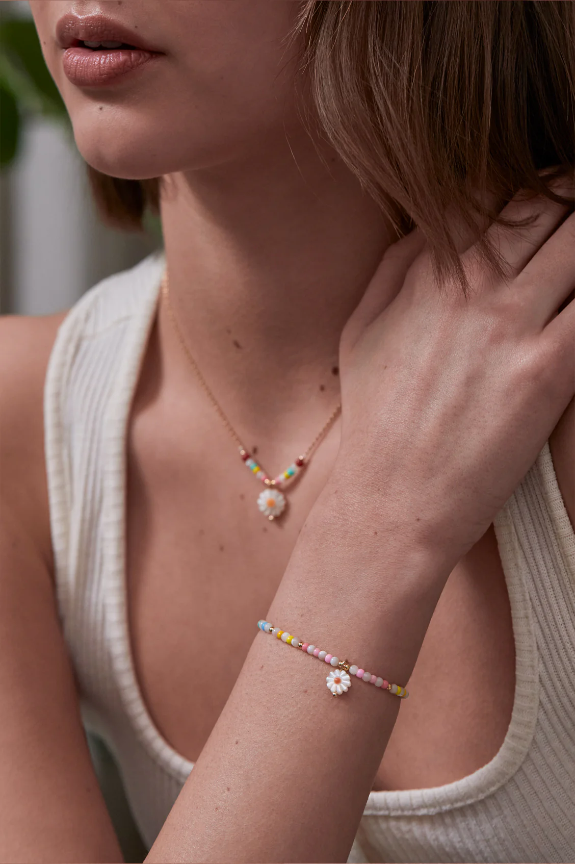 Multi Gemstone Shell Flower Bracelet - Image 2