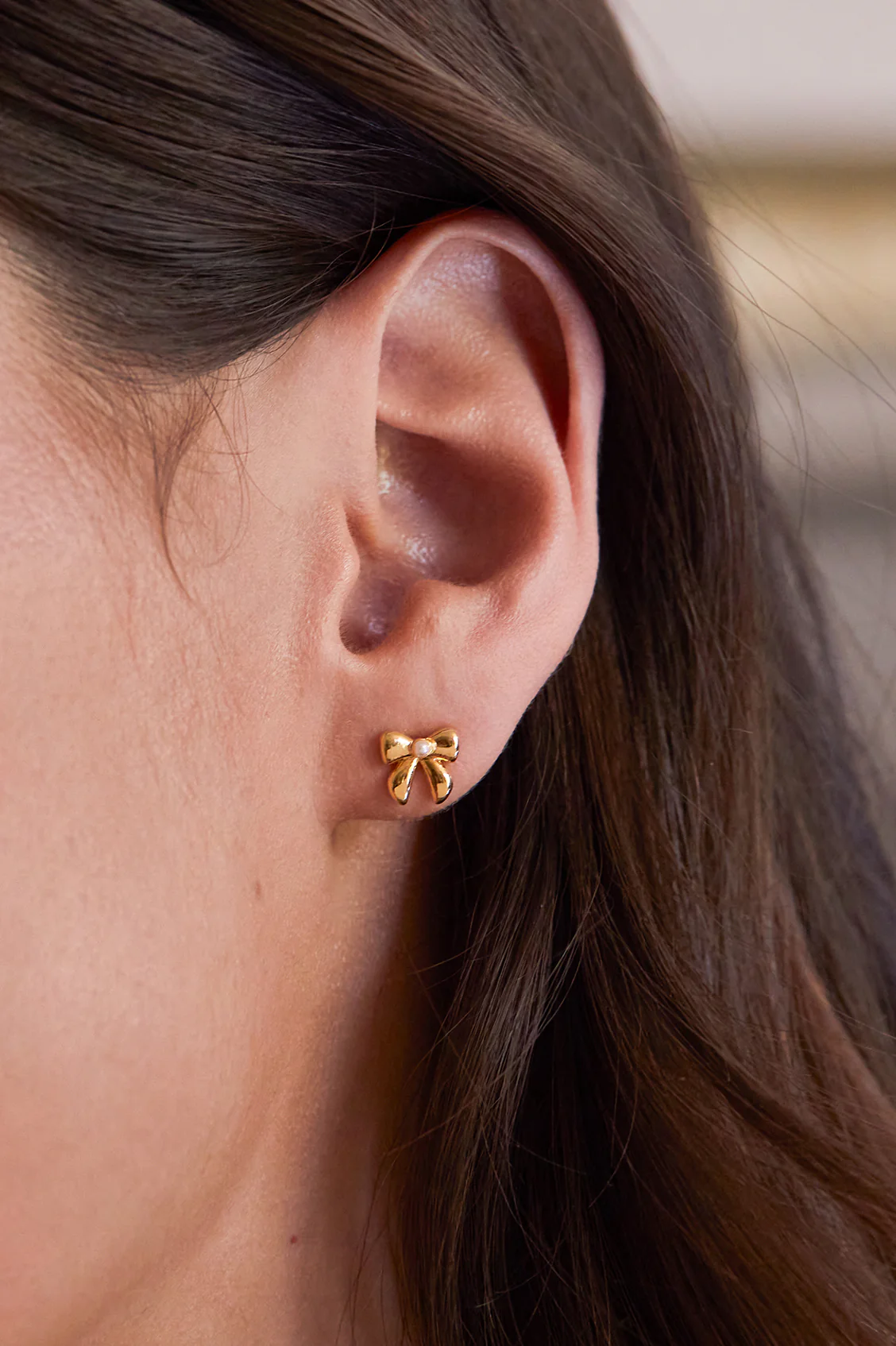 Pearl Bow Stud Earrings - Image 2