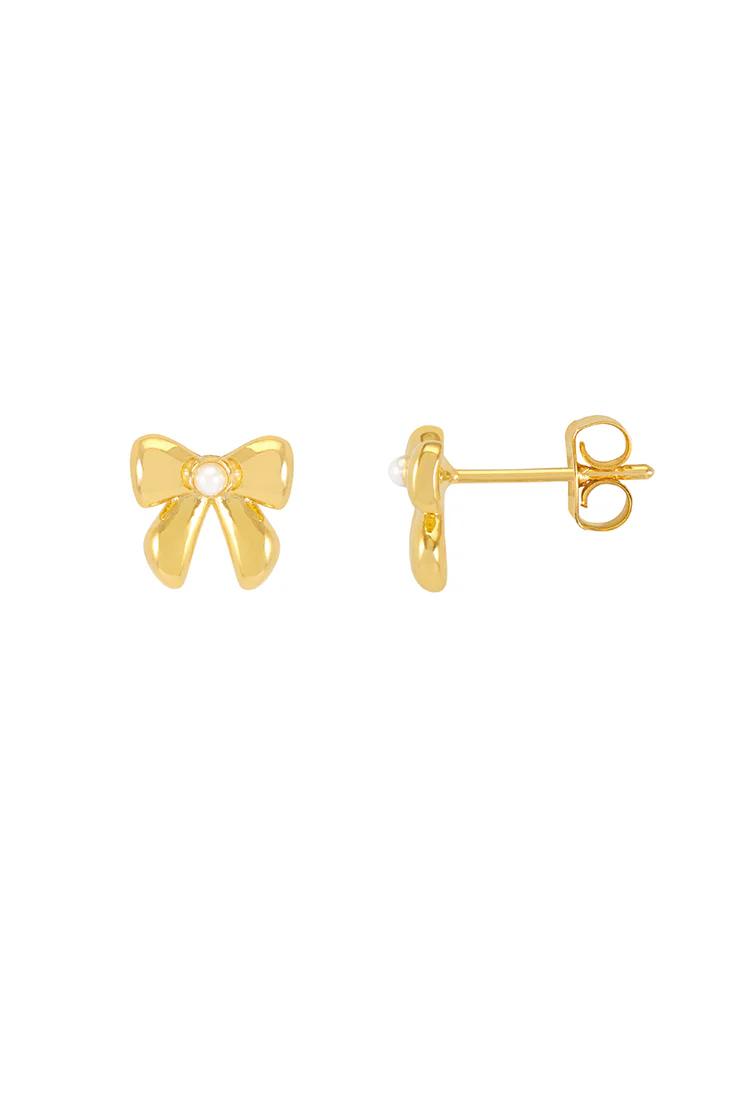 Pearl Bow Stud Earrings - Image 3