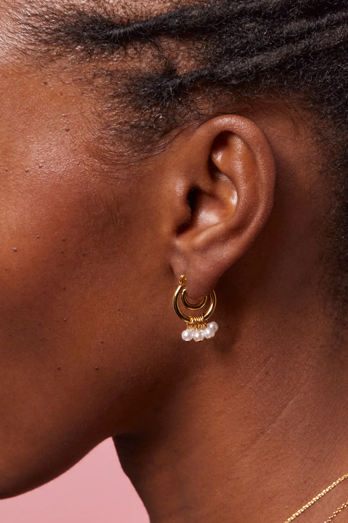 Pearl Double Hoop Earrings - Image 2