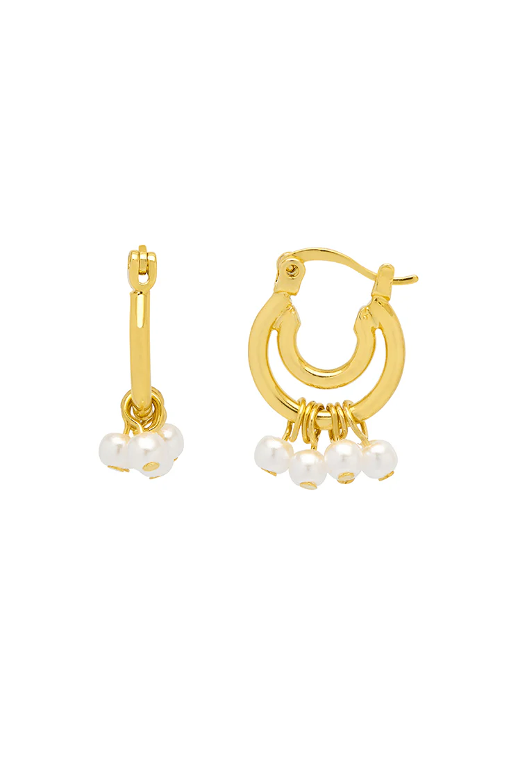 Pearl Double Hoop Earrings - Image 3