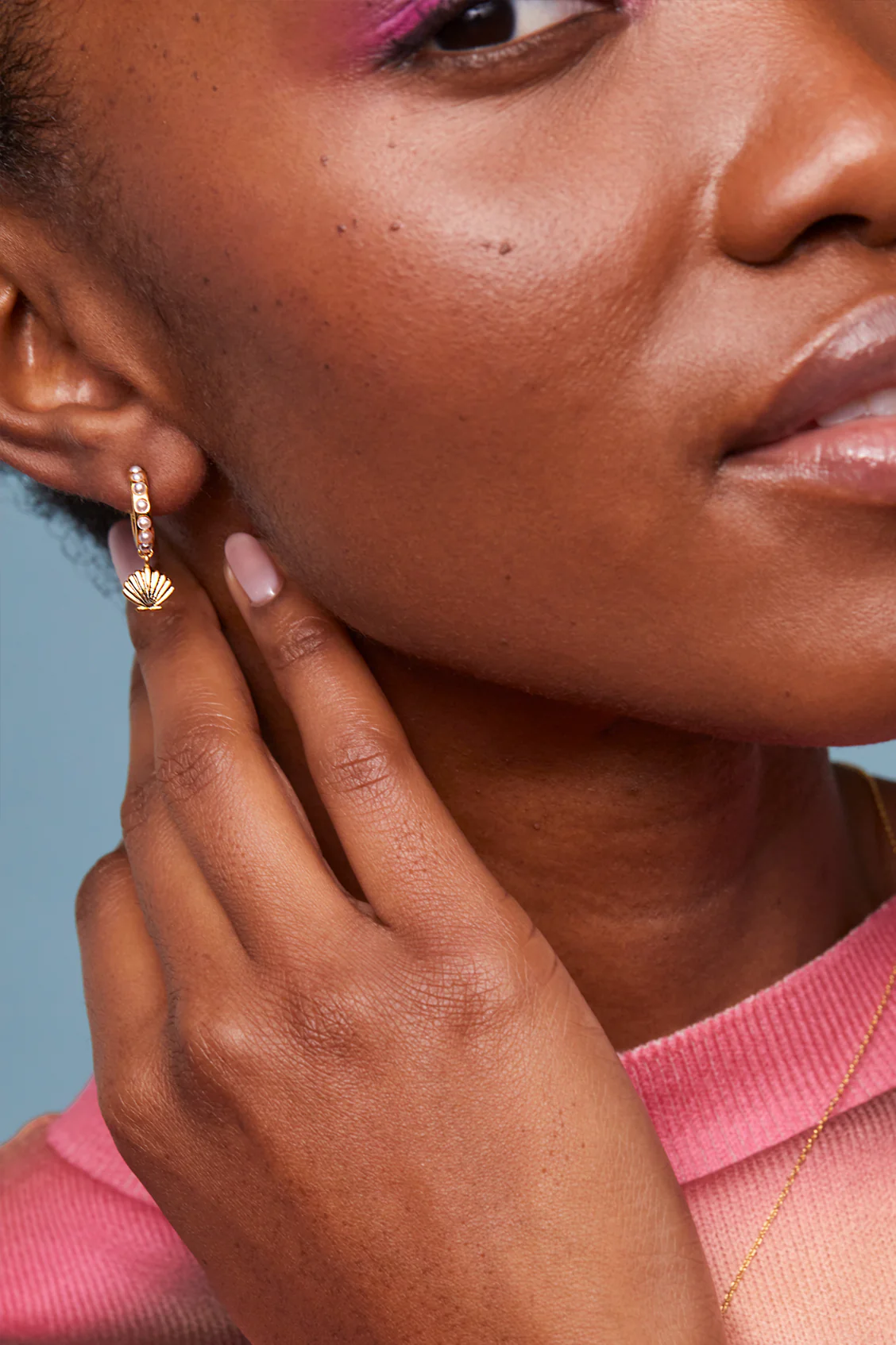 Pearl Scallop Drop Hoops - Image 2