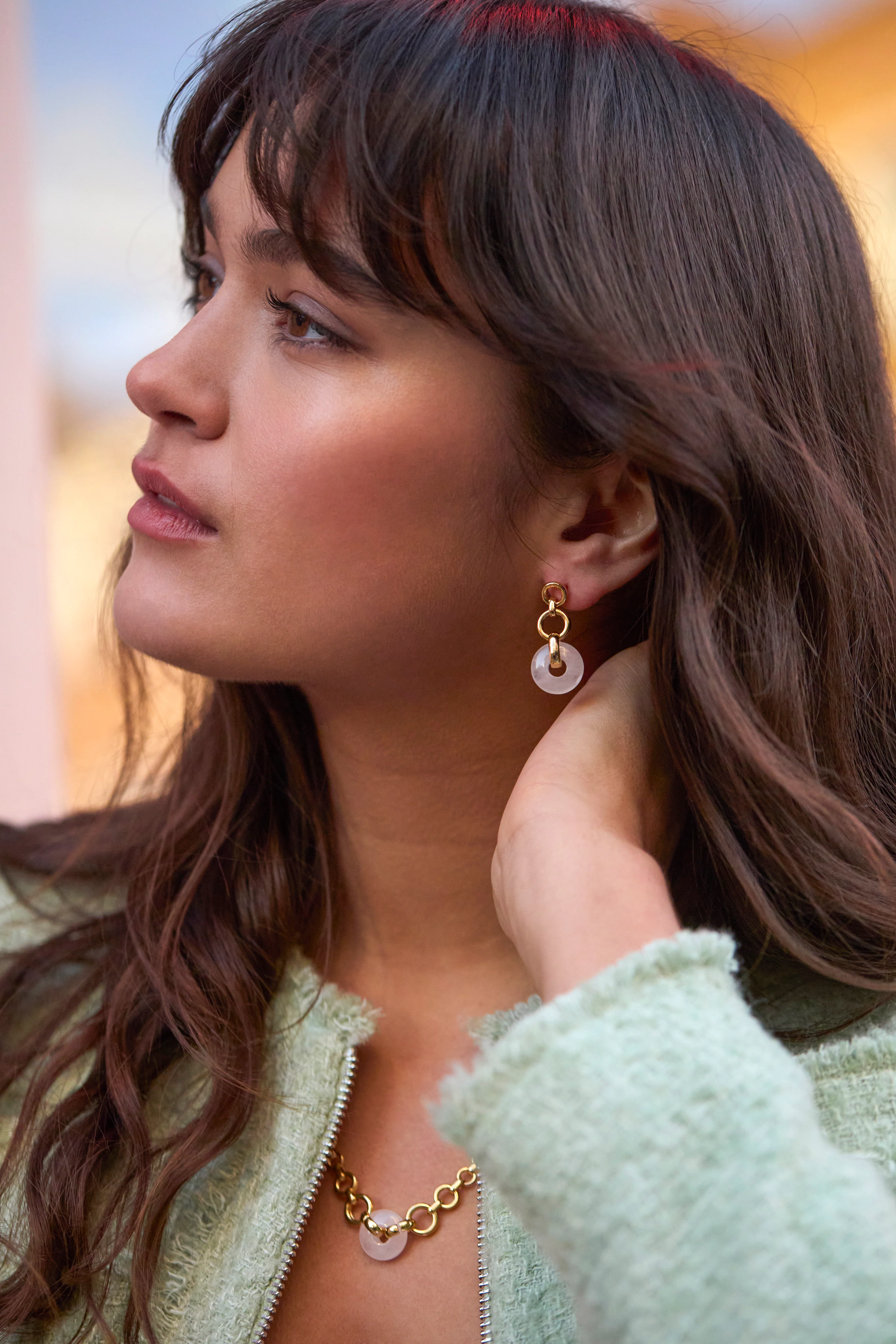 Pink Graduated Round Link Drop Earrings - Image 7
