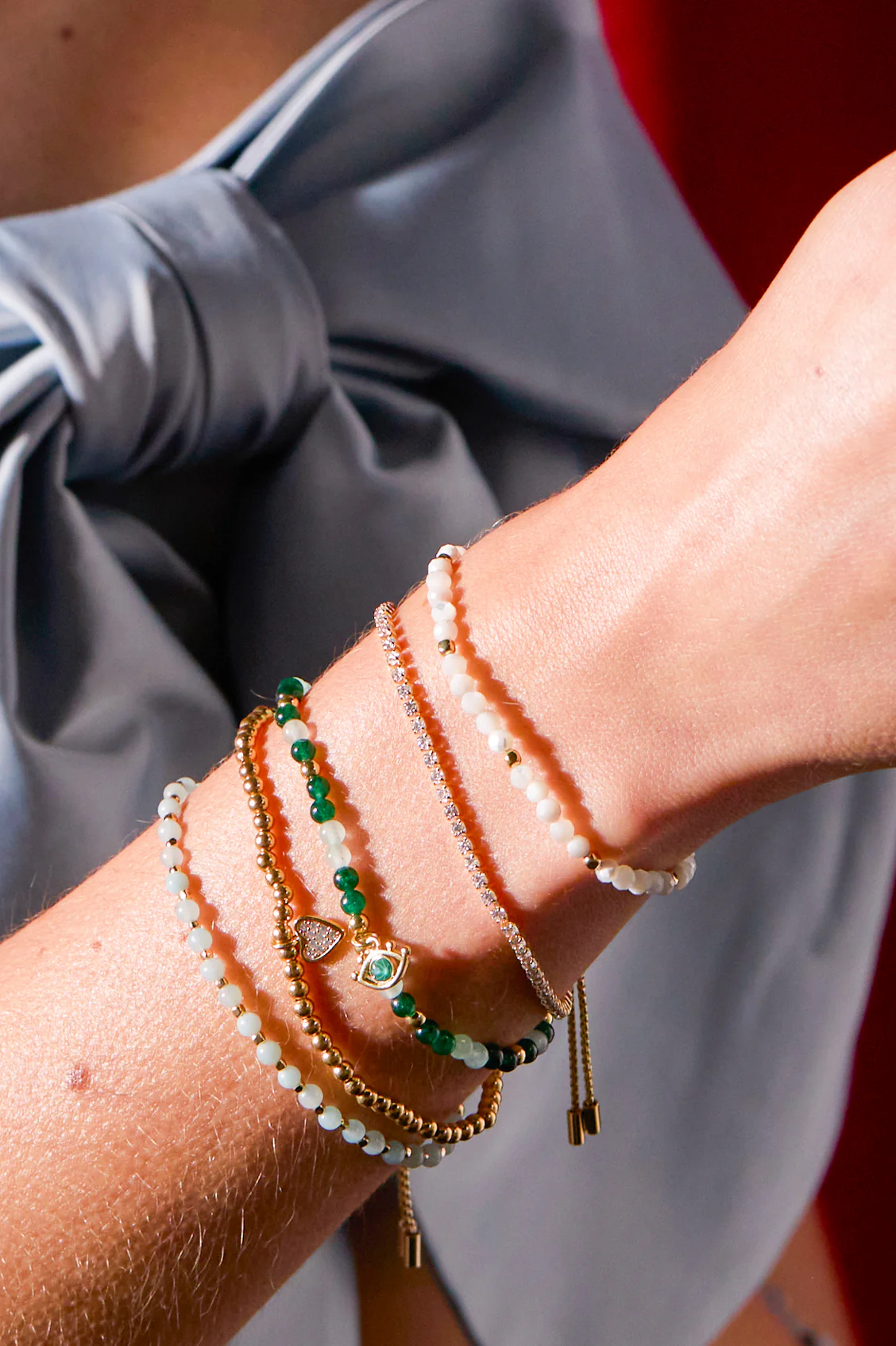 Sienna Beaded Pave Heart Bracelet - Image 2