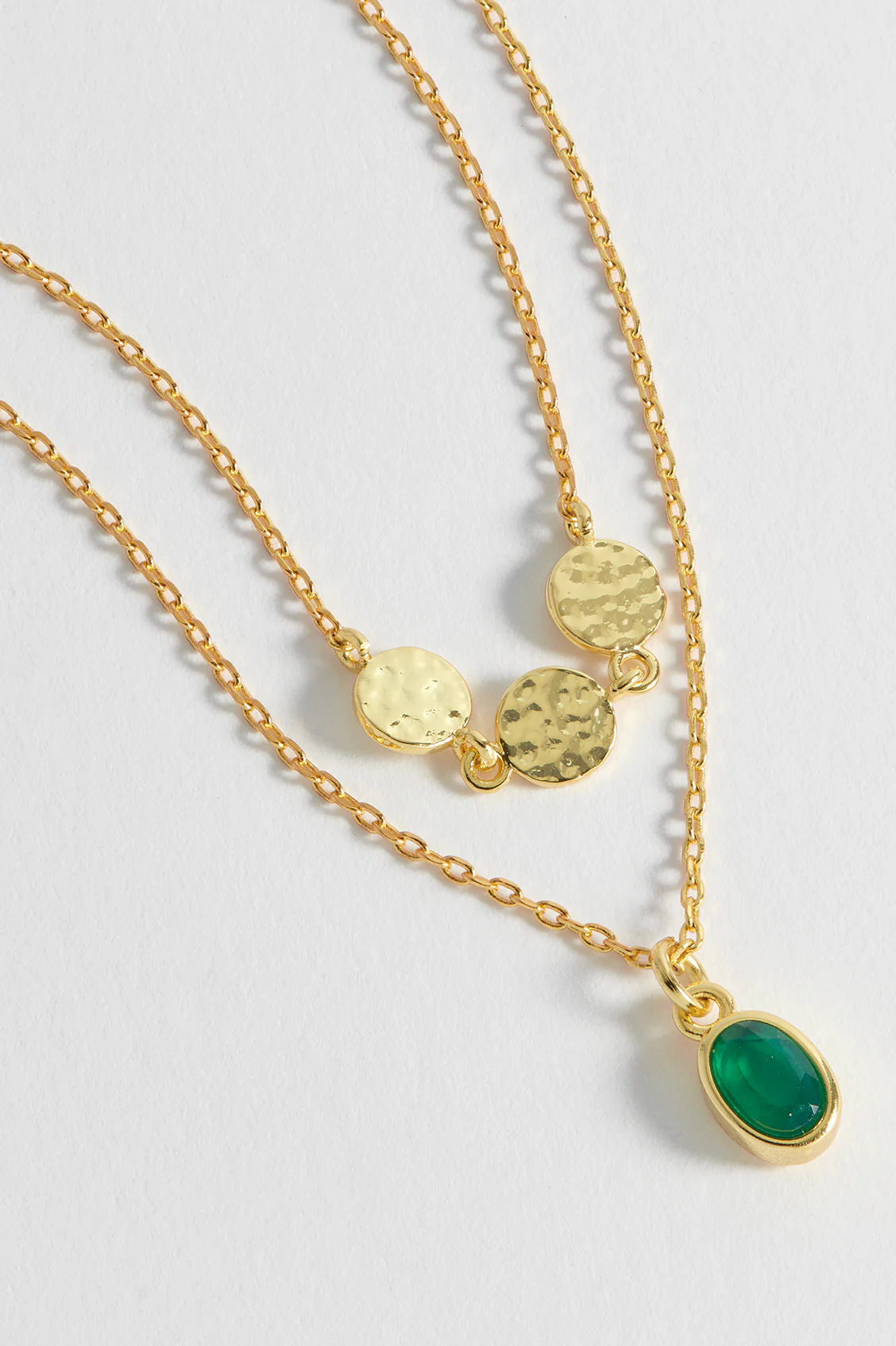 Textured Disc Gemstone Duo Necklace - Image 2