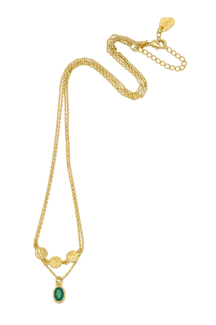 Textured Disc Gemstone Duo Necklace - Image 3