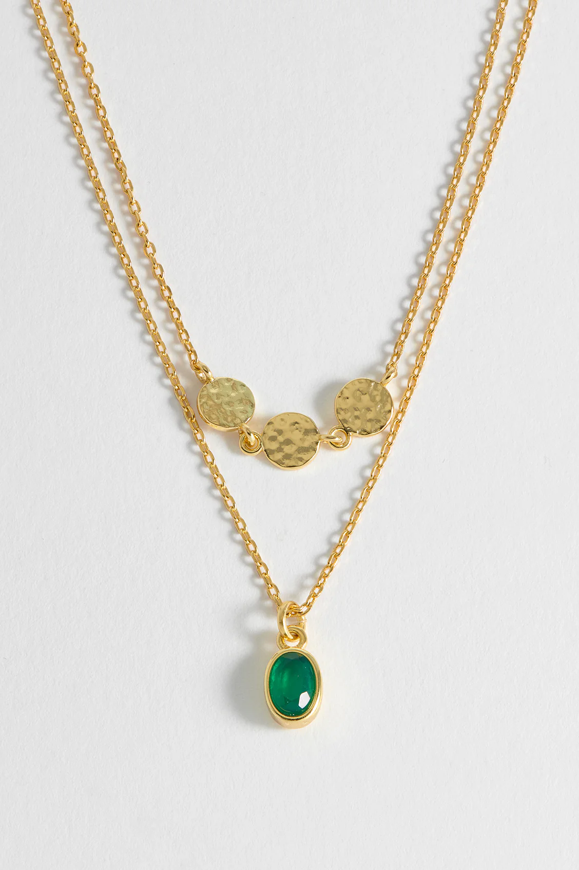 Textured Disc Gemstone Duo Necklace - Image 5