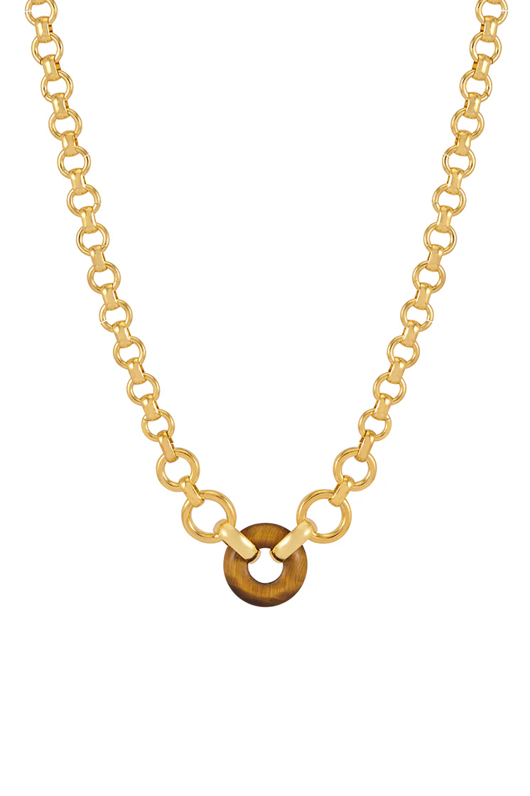 Tigers Eye Graduated Round Link Chain Necklace - Image 3