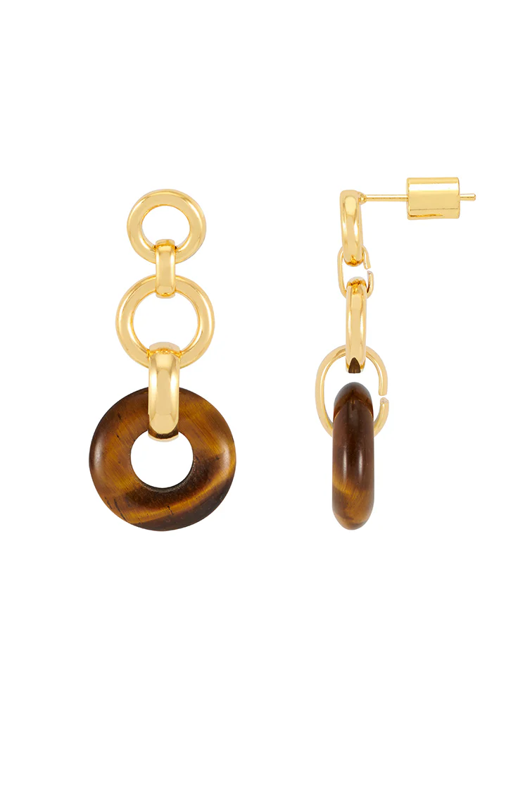 Tigers Eye Graduated Round Link Drop Earrings - Image 3