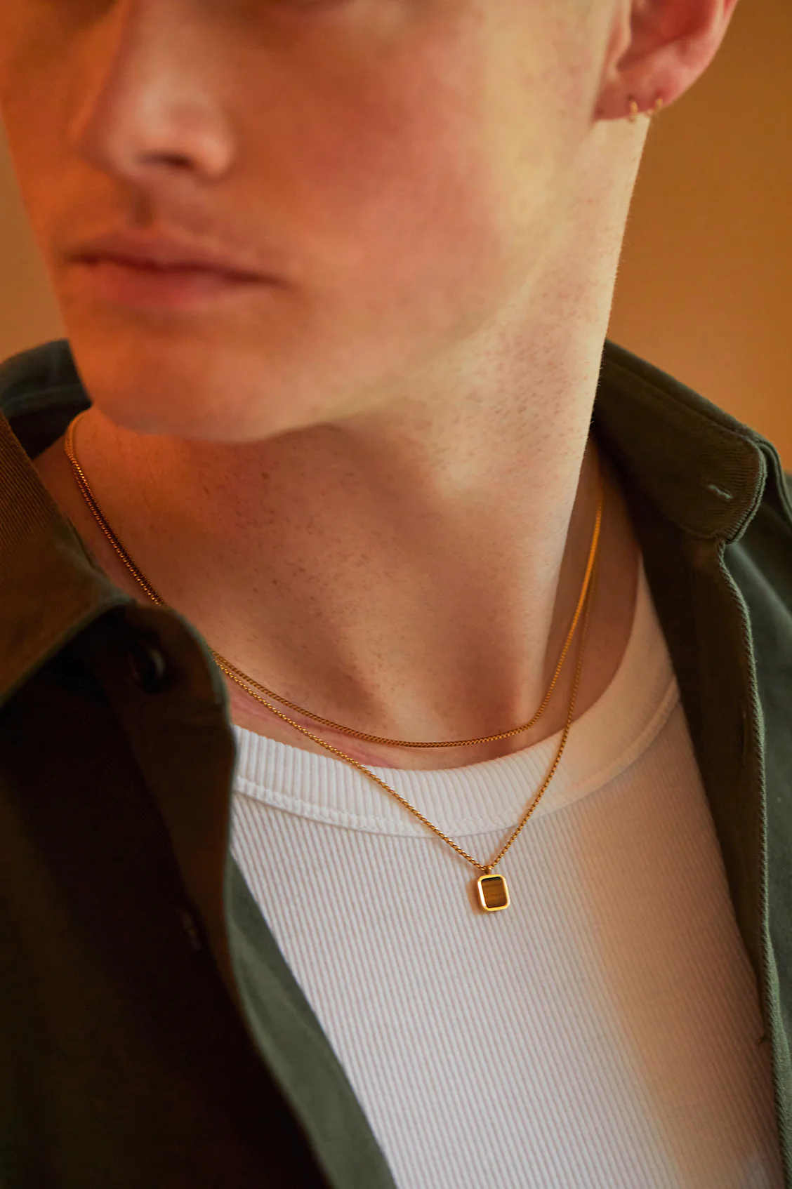 Men's Square Gemstone Pendant Necklace - Image 5