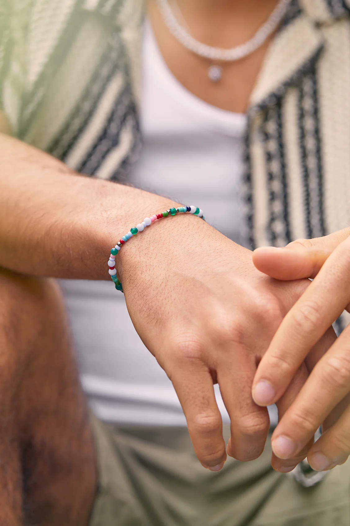 Men's Mixed Bead Stretch Bracelet - Image 2