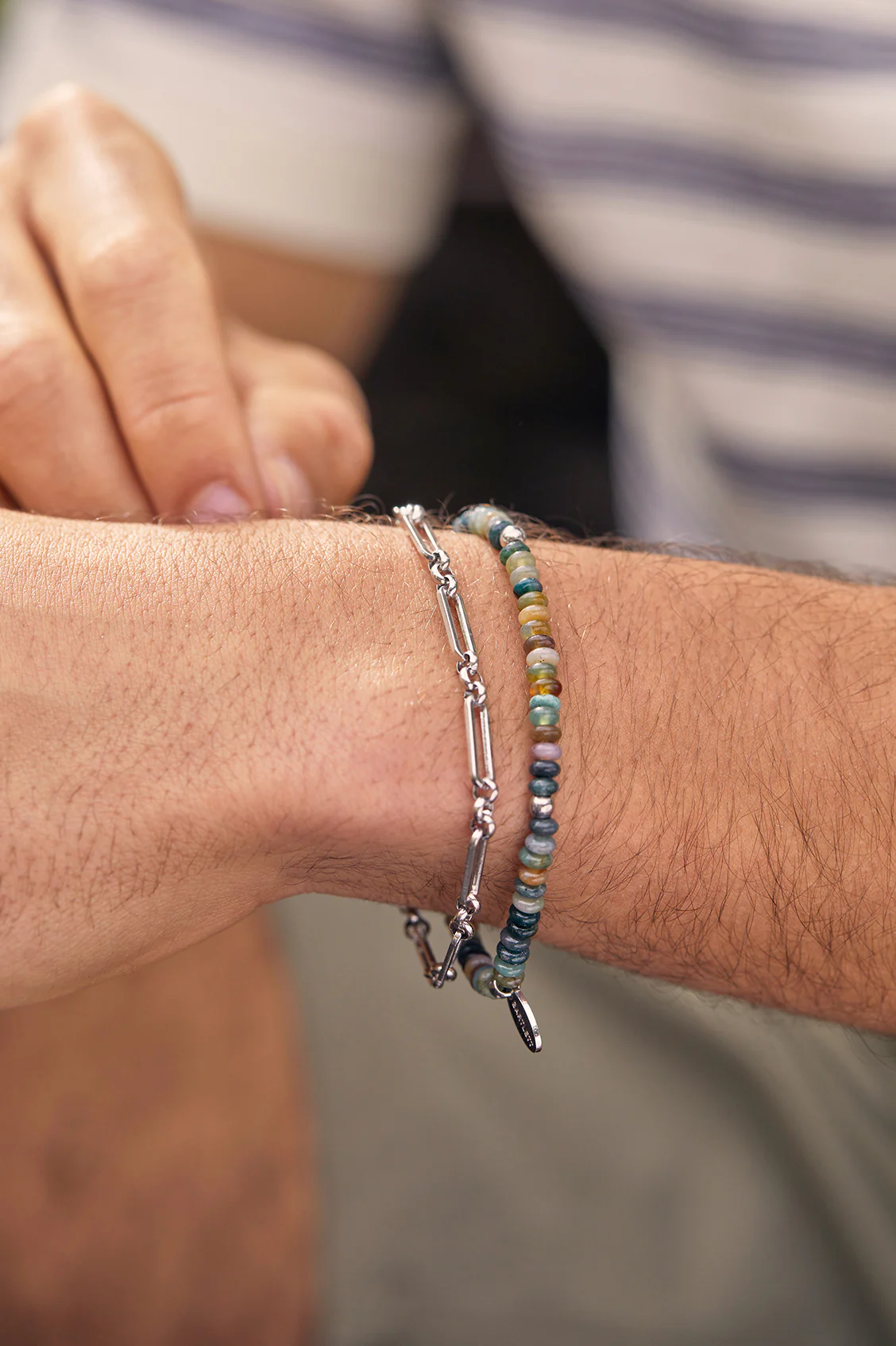 Men's Gemstone Stretch Disc Bracelet - Image 2