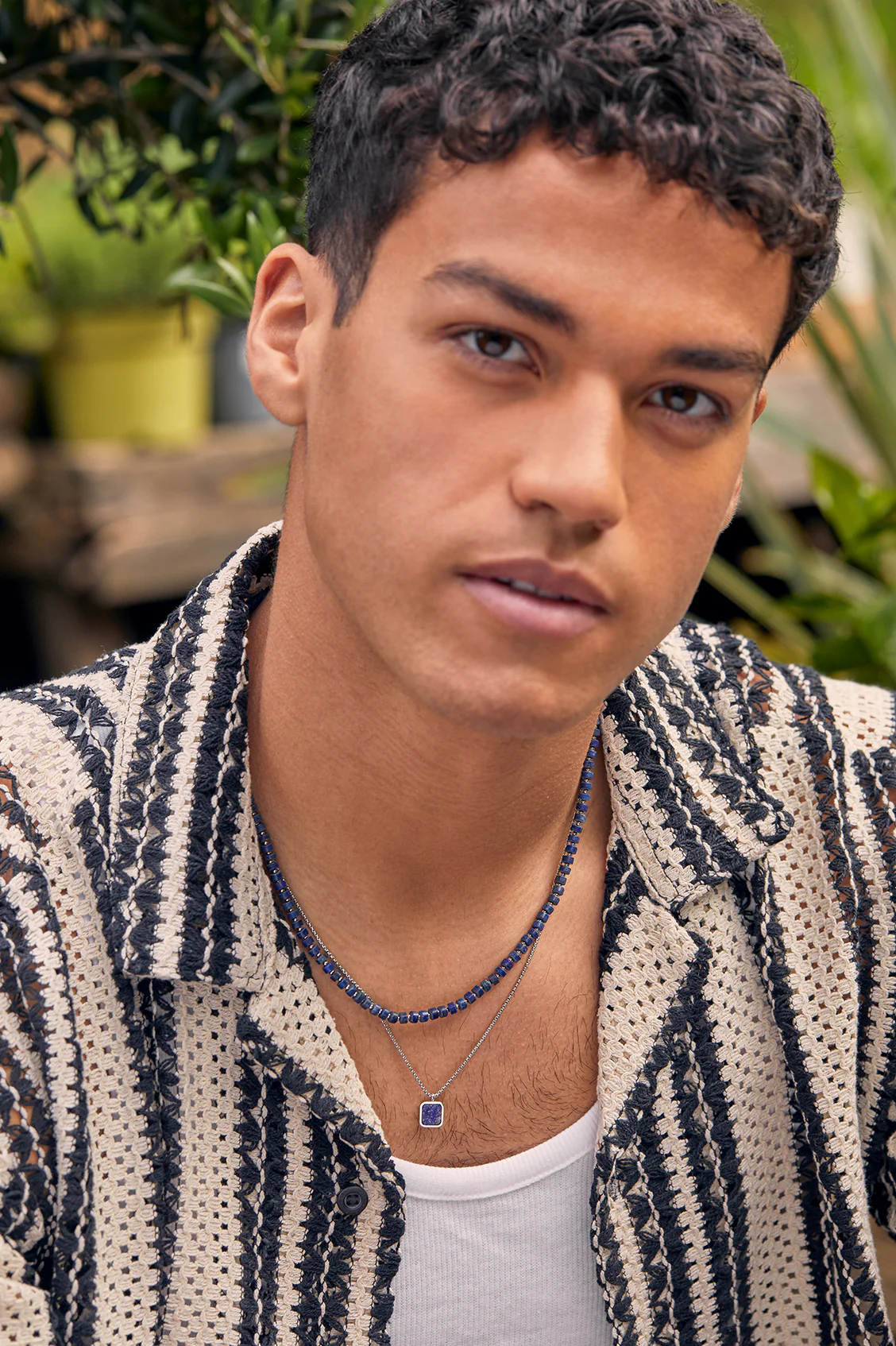 Men's Square Gemstone Pendant Necklace - Image 2