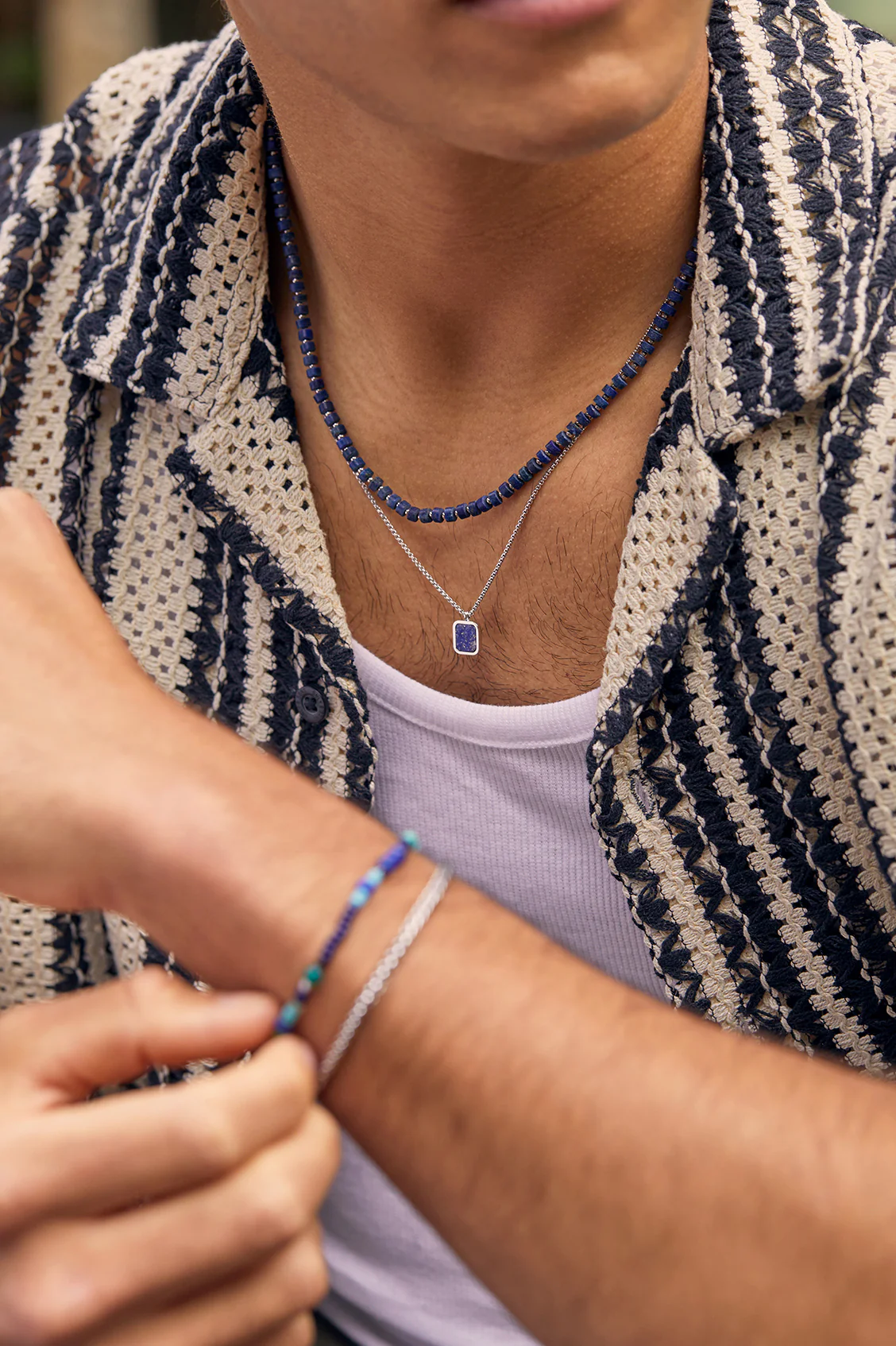 Men's Square Gemstone Pendant Necklace - Image 5