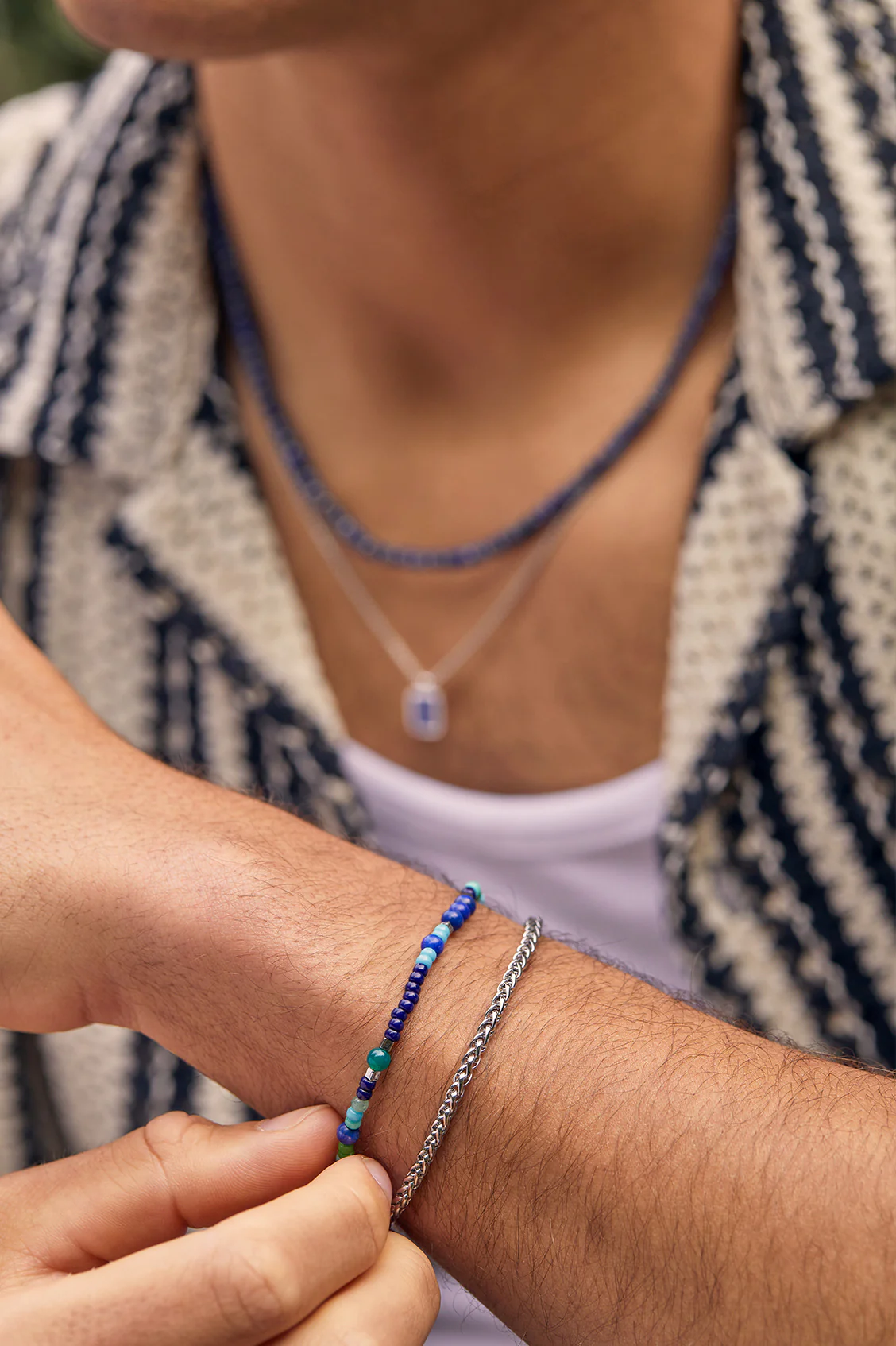 Men's Mixed Bead Stretch Bracelet - Image 2