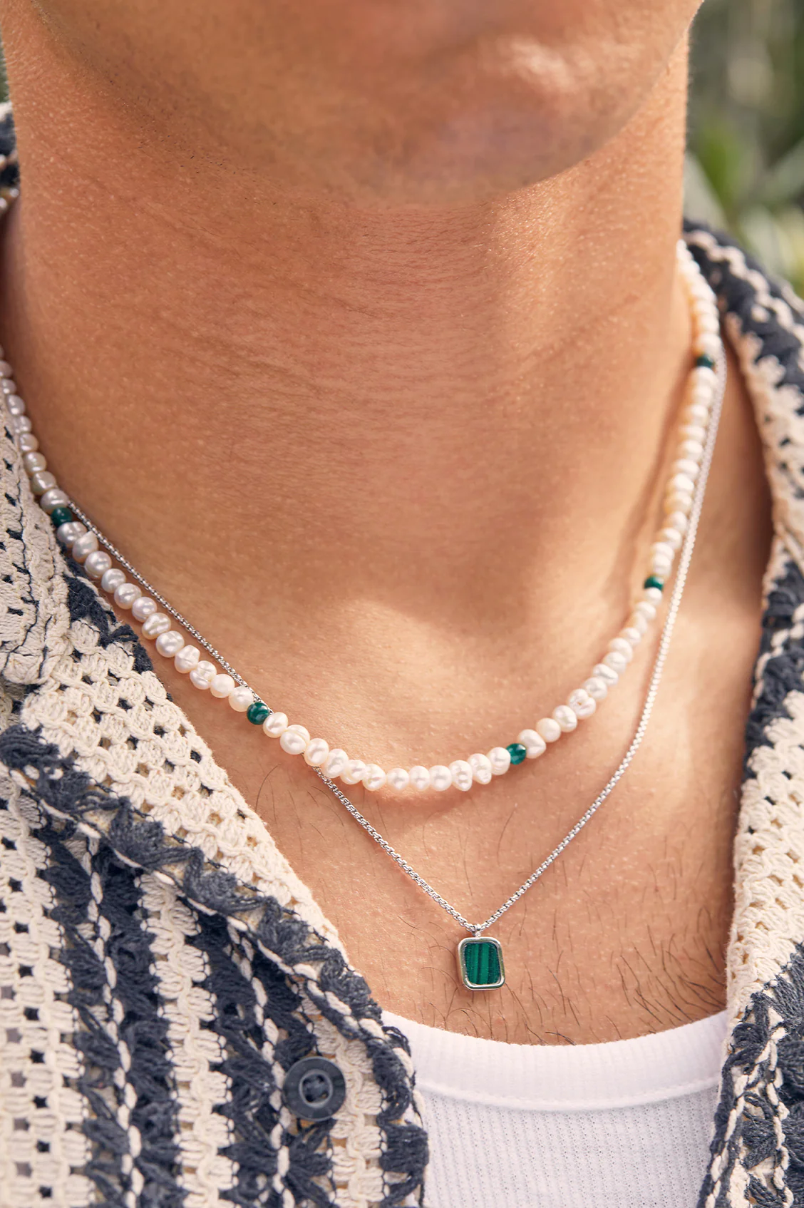 Men's Square Gemstone Pendant Necklace - Image 6