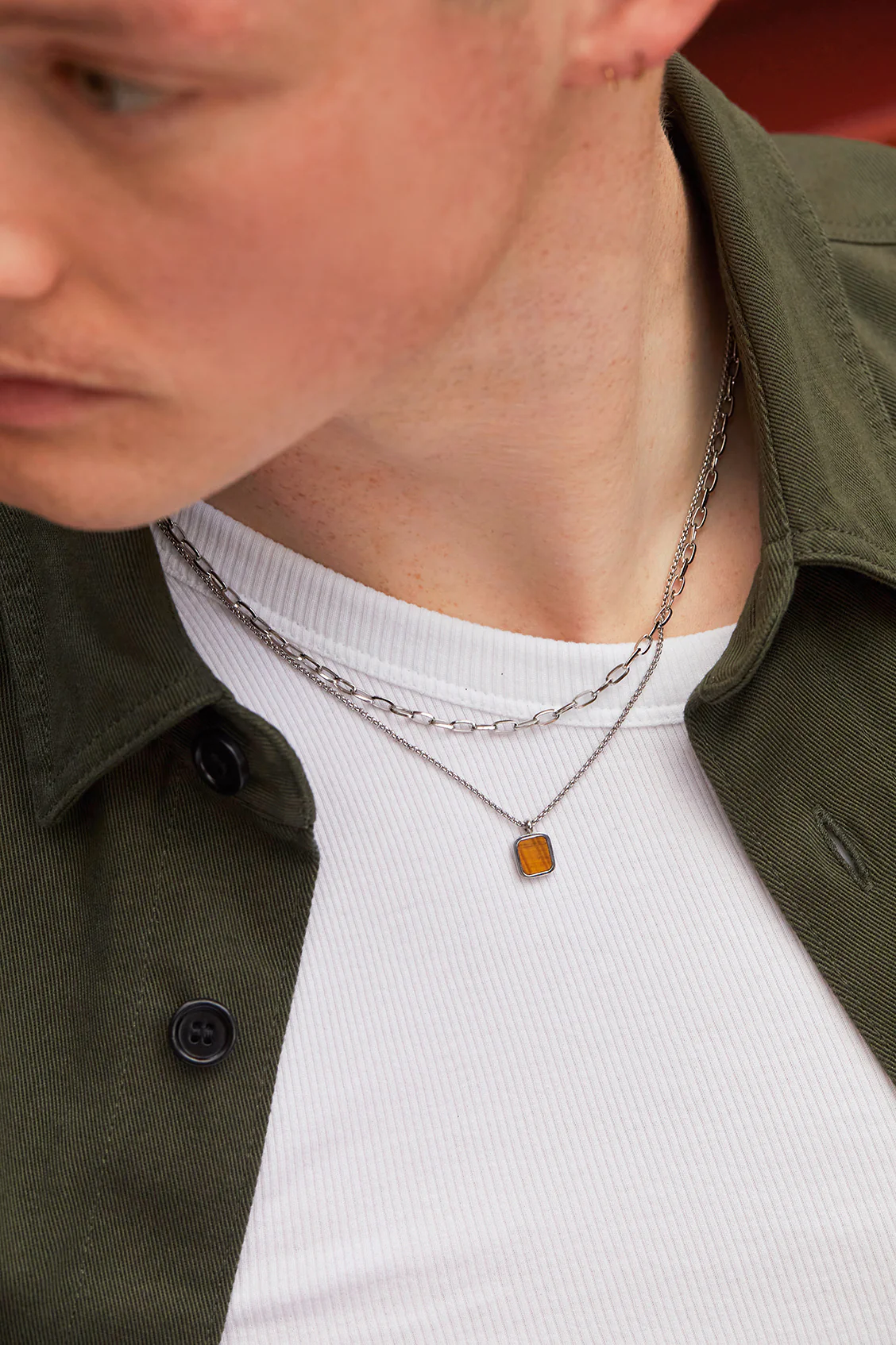 Men's Square Gemstone Pendant Necklace - Image 5