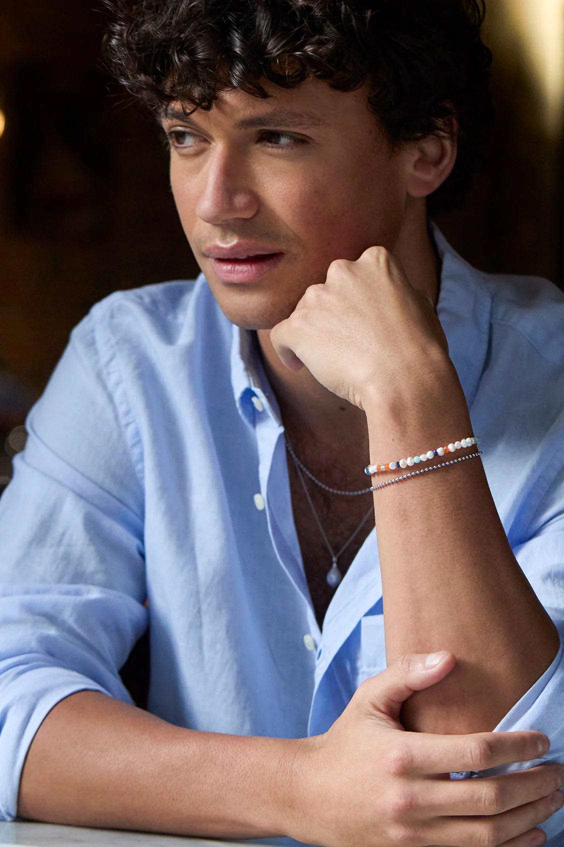 Men's Pearl and Mixed Gemstones Bracelet - Image 2