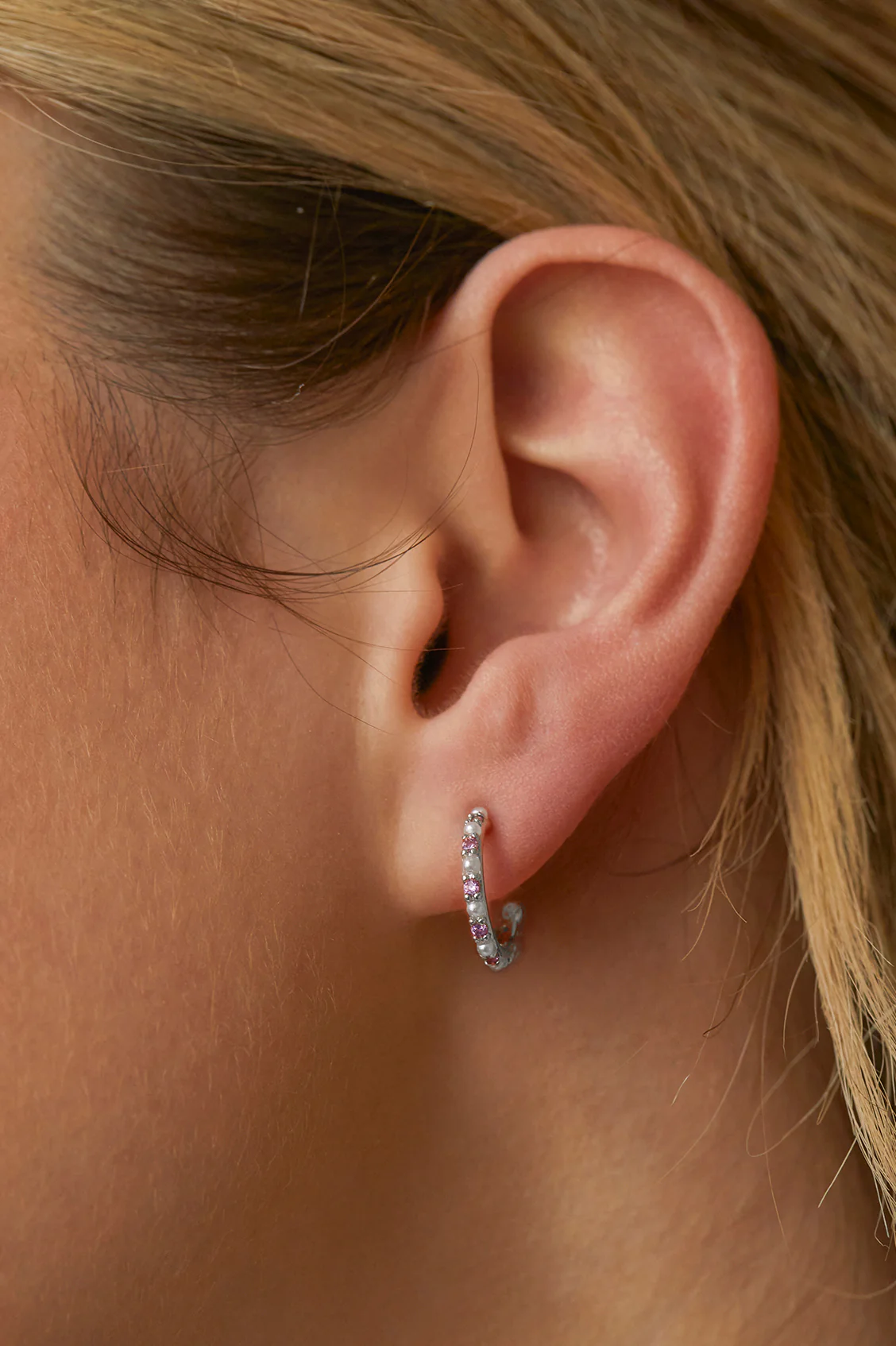 Pearl and Purple CZ Hoops - Image 2
