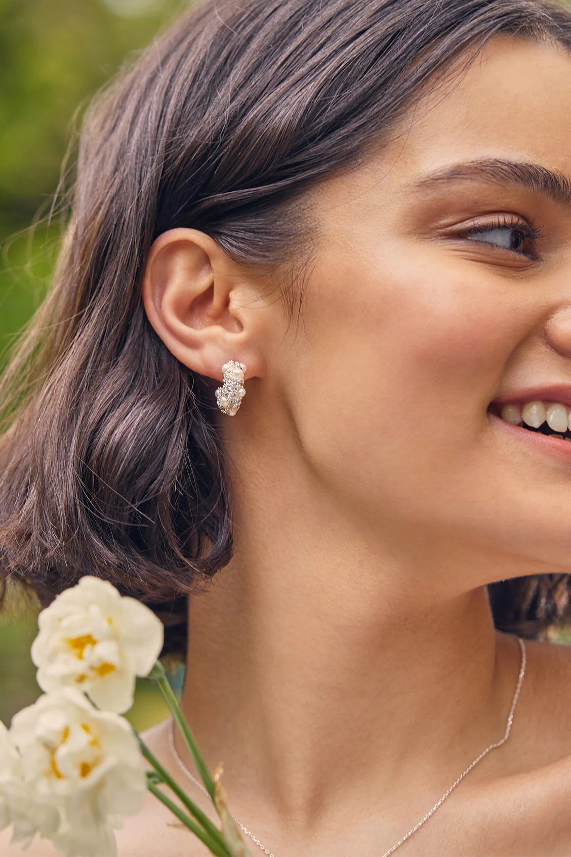 Embellished Pearl and CZ Hoops - Image 2