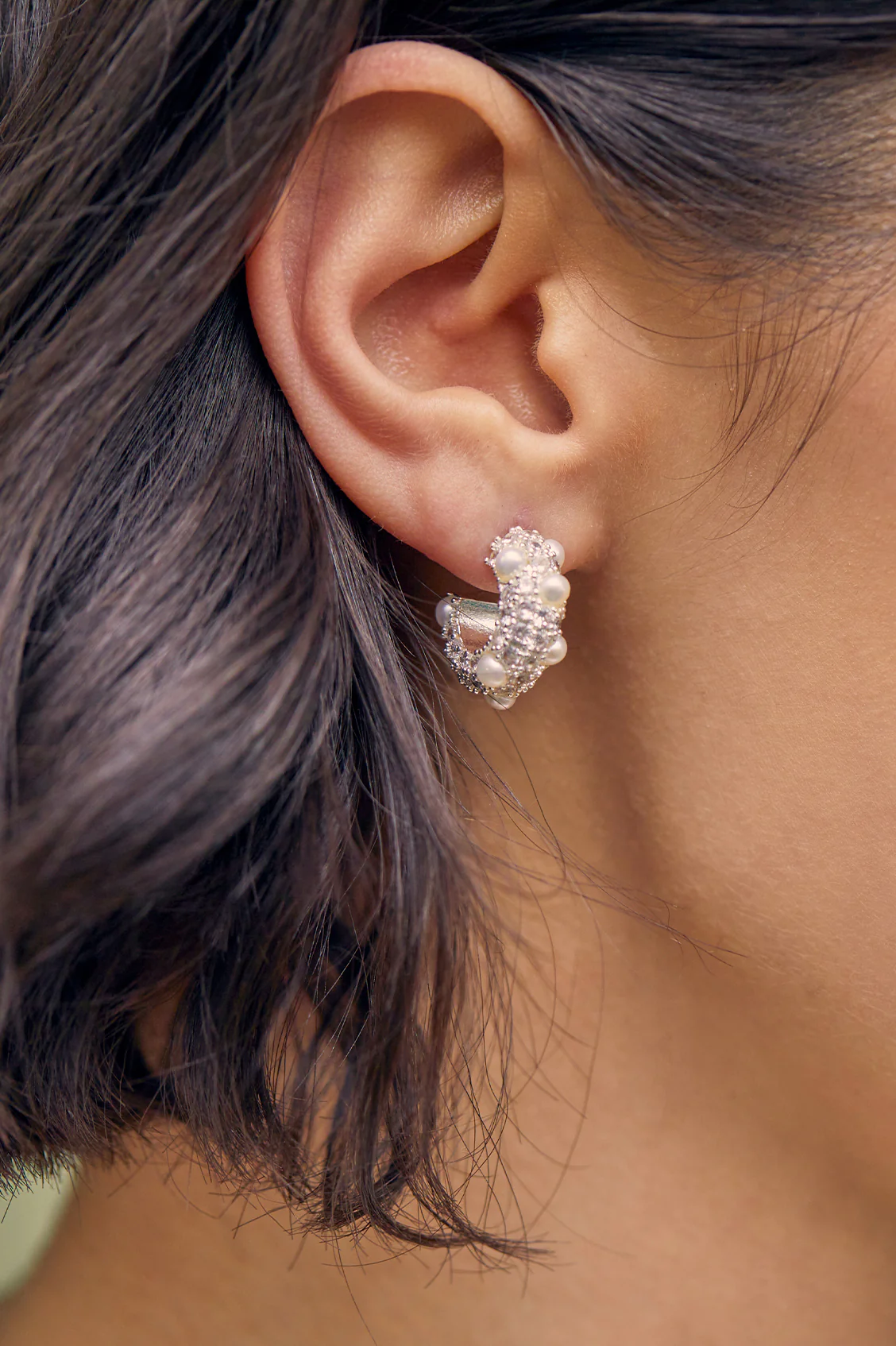 Embellished Pearl and CZ Hoops - Image 6