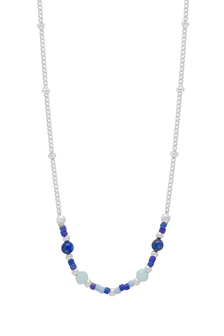 Mini Blue Beaded Chain Necklace - Image 3