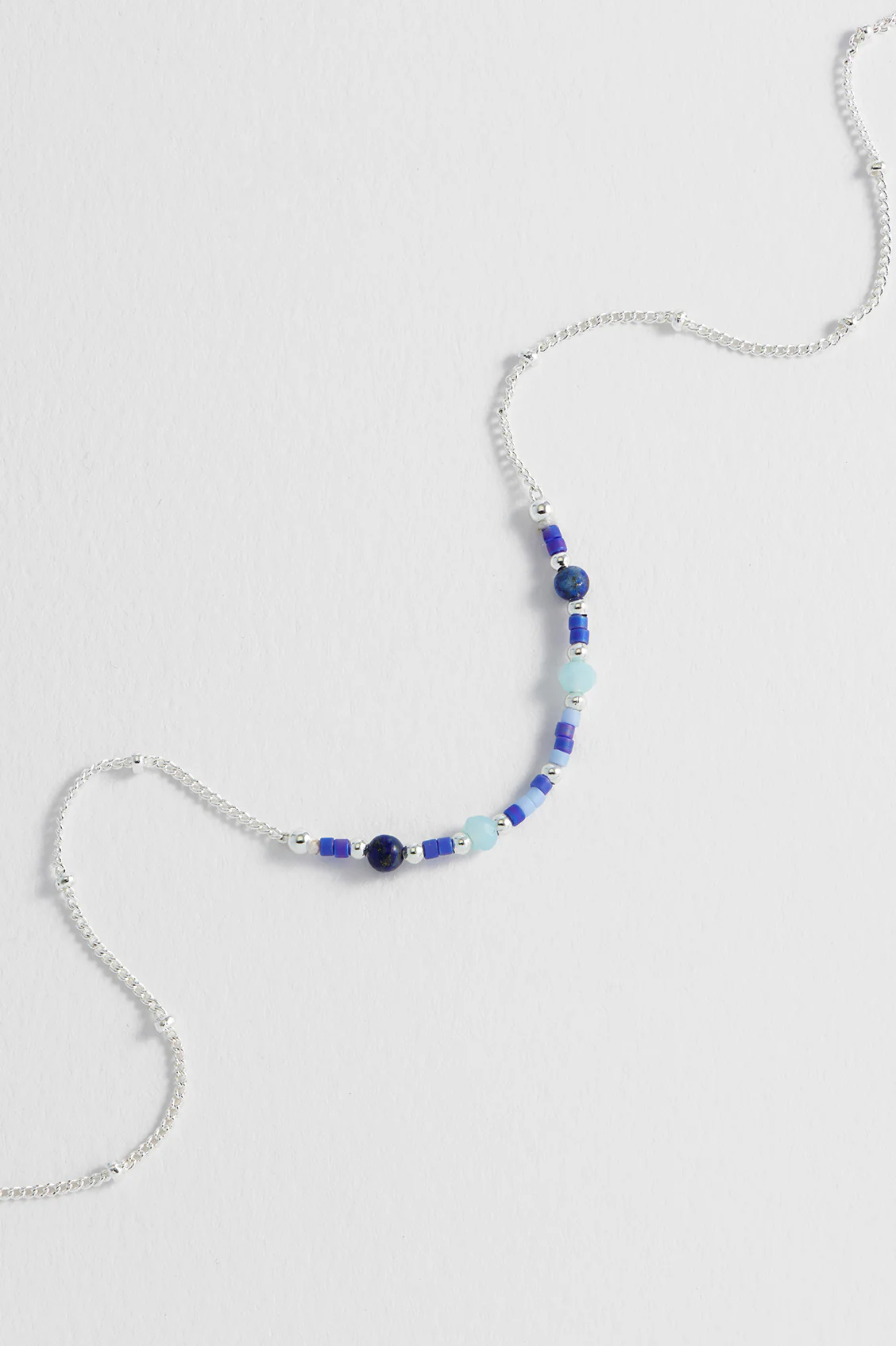 Mini Blue Beaded Chain Necklace - Image 4
