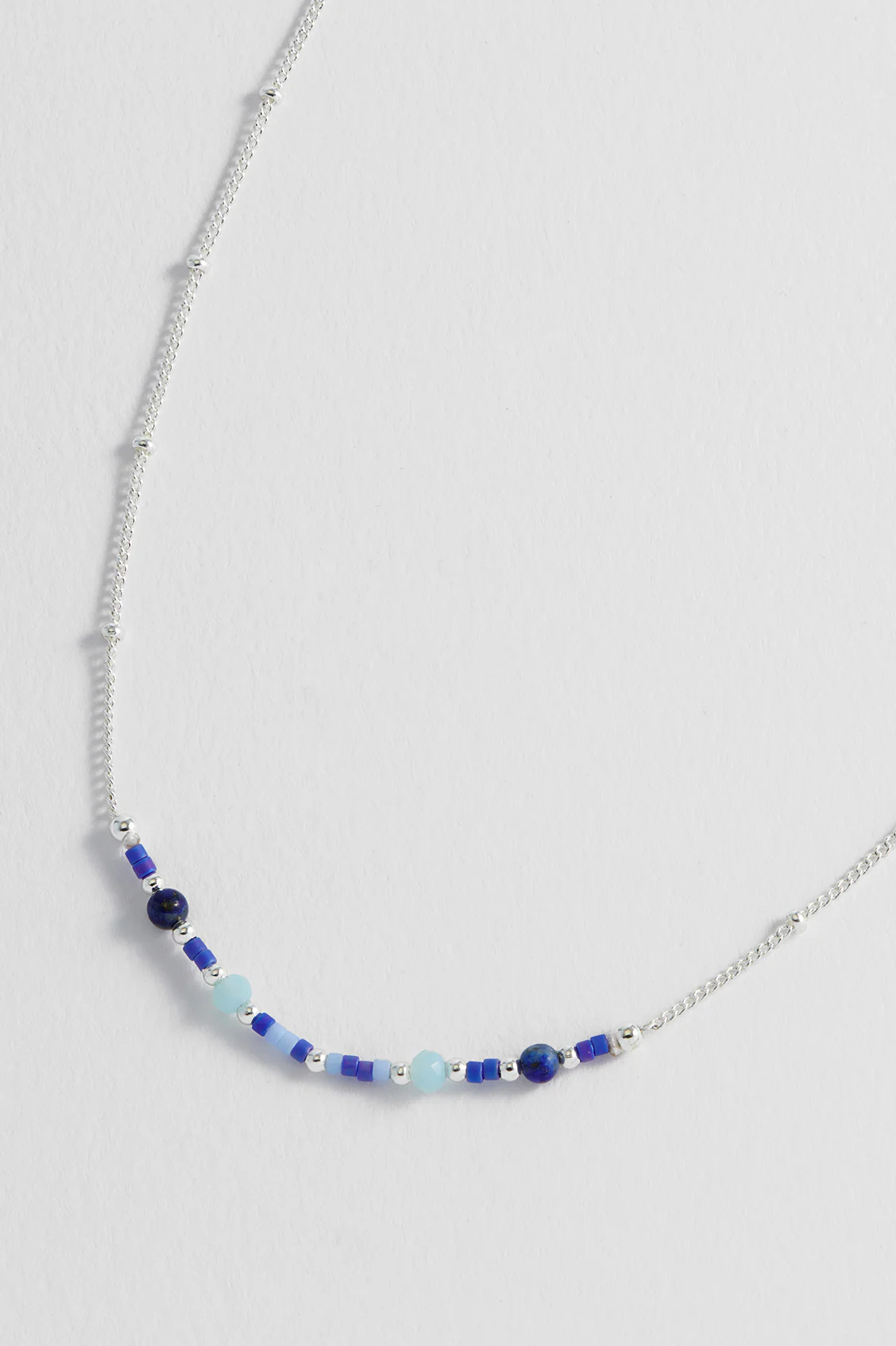 Mini Blue Beaded Chain Necklace - Image 6