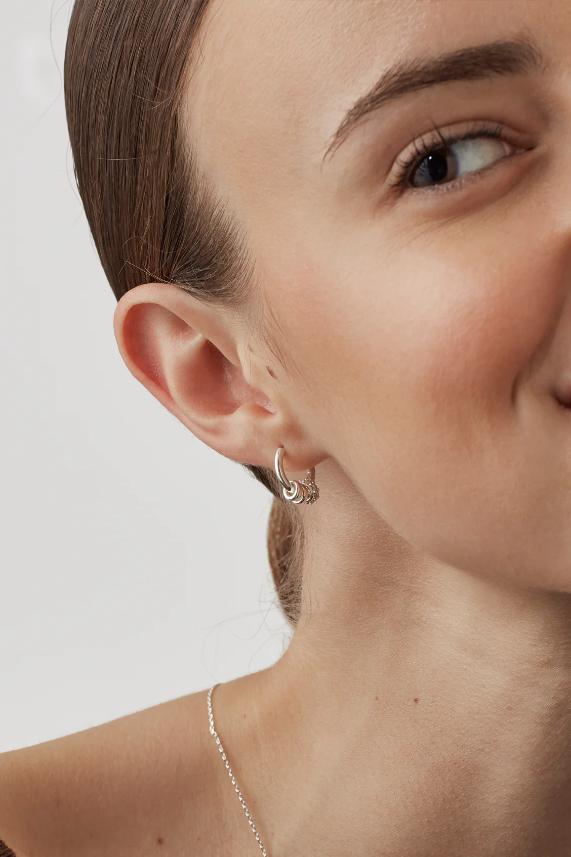 Triple Disc CZ Hoop Earrings - Image 2