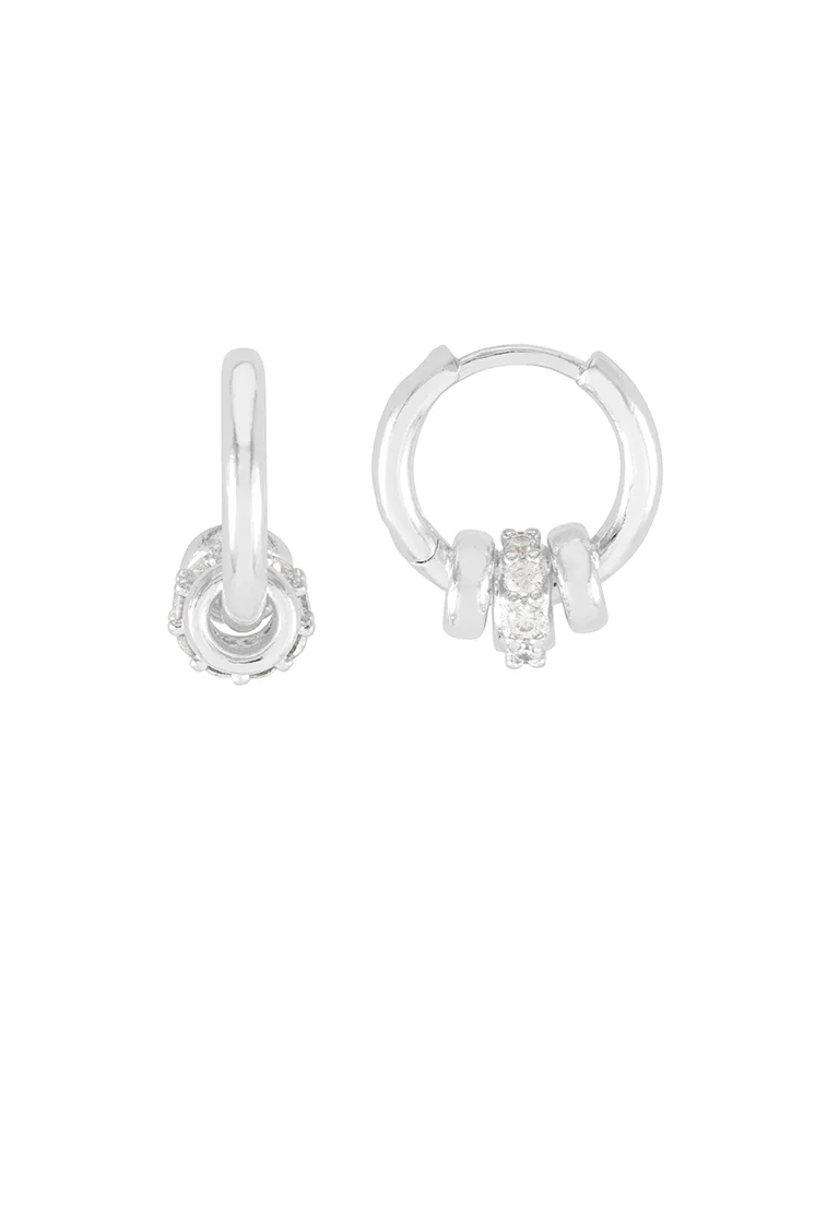 Triple Disc CZ Hoop Earrings - Image 3